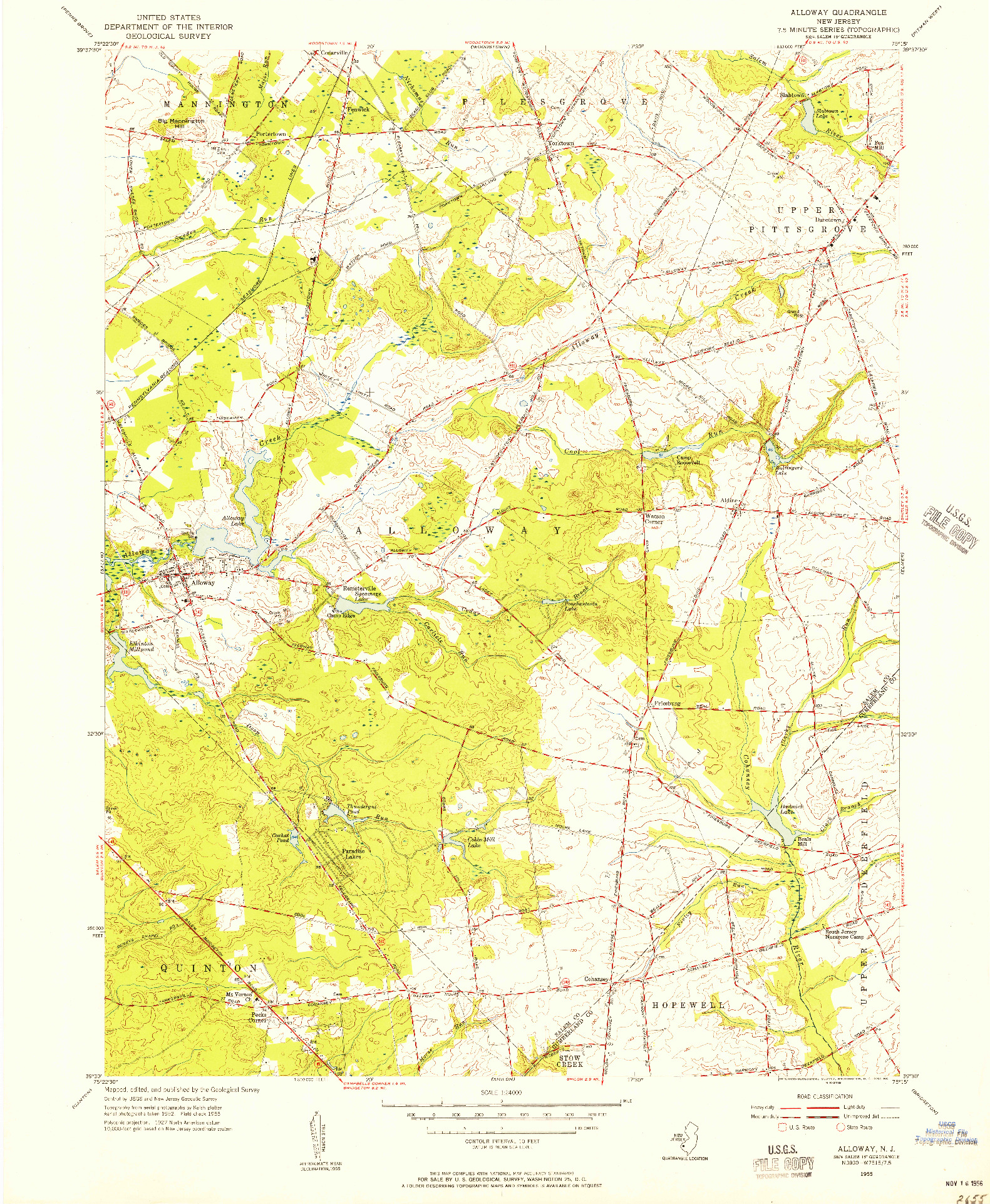 USGS 1:24000-SCALE QUADRANGLE FOR ALLOWAY, NJ 1955