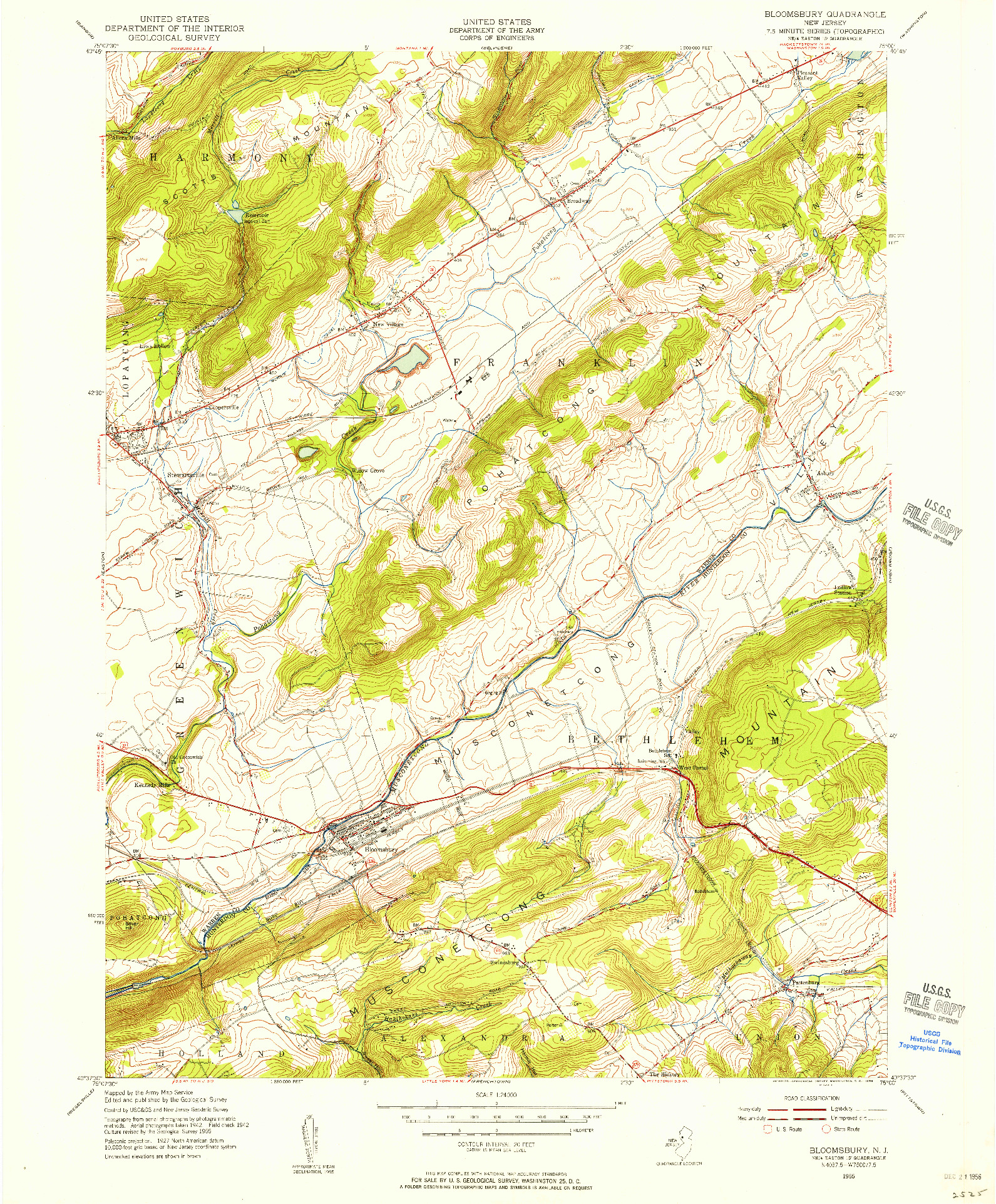 USGS 1:24000-SCALE QUADRANGLE FOR BLOOMSBURY, NJ 1955