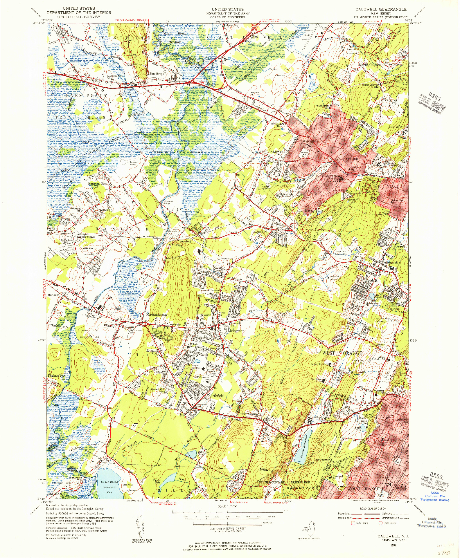 USGS 1:24000-SCALE QUADRANGLE FOR CALDWELL, NJ 1954