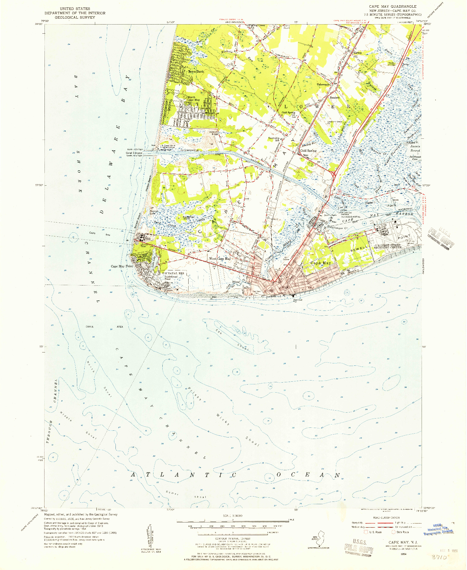 USGS 1:24000-SCALE QUADRANGLE FOR CAPE MAY, NJ 1954