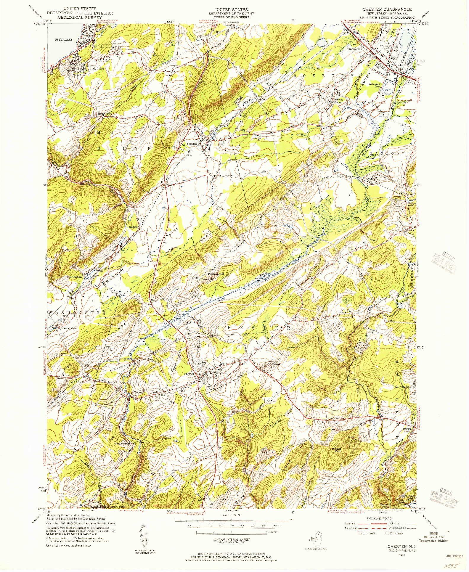 USGS 1:24000-SCALE QUADRANGLE FOR CHESTER, NJ 1954