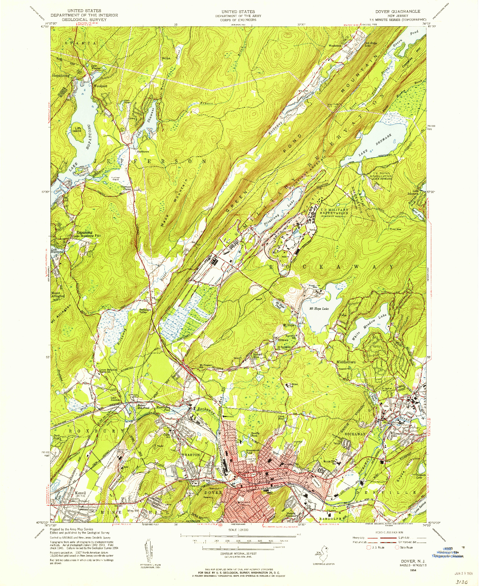 USGS 1:24000-SCALE QUADRANGLE FOR DOVER, NJ 1954