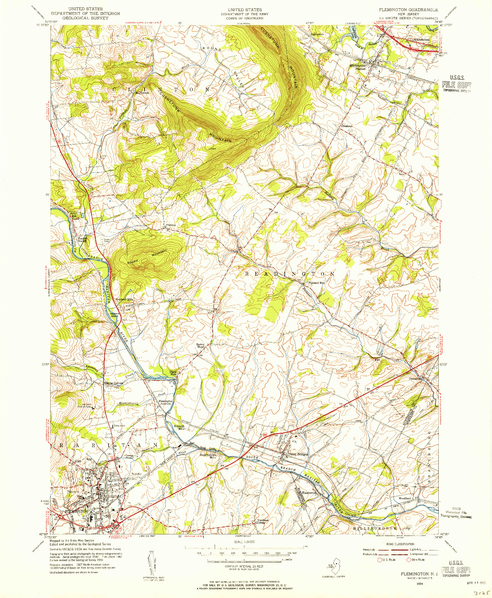 USGS 1:24000-SCALE QUADRANGLE FOR FLEMINGTON, NJ 1954