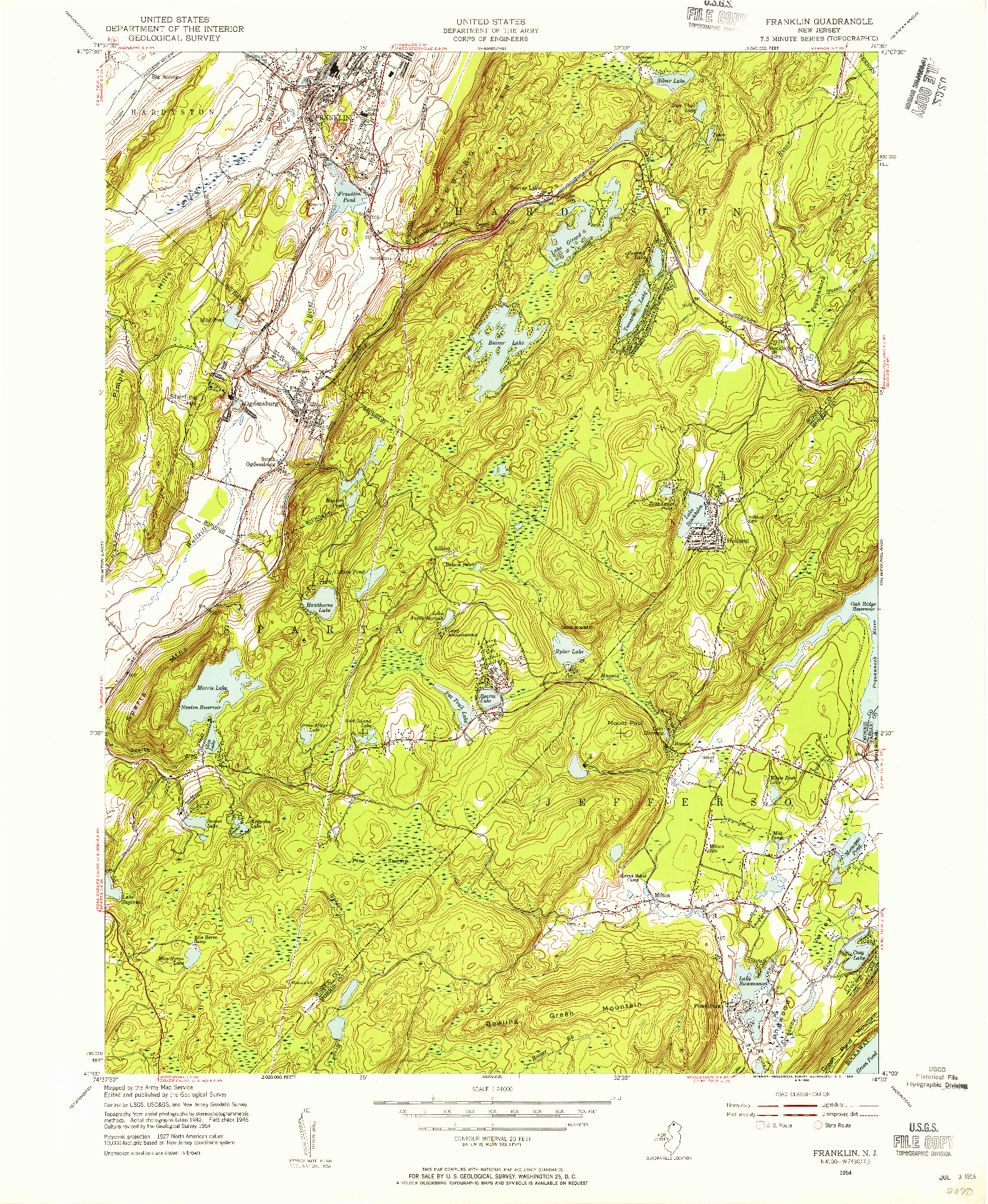 USGS 1:24000-SCALE QUADRANGLE FOR FRANKLIN, NJ 1954