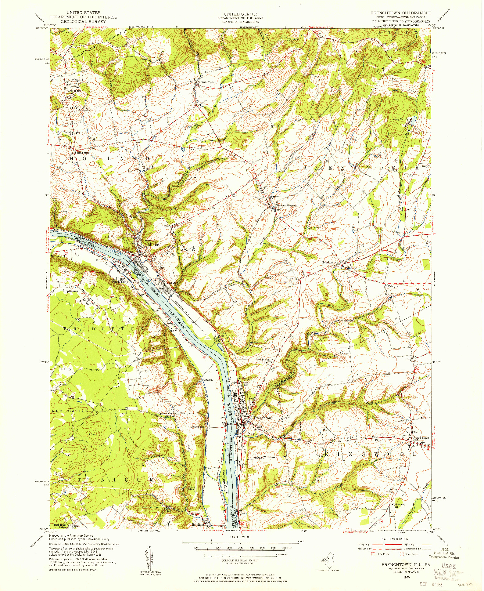 USGS 1:24000-SCALE QUADRANGLE FOR FRENCHTOWN, NJ 1955