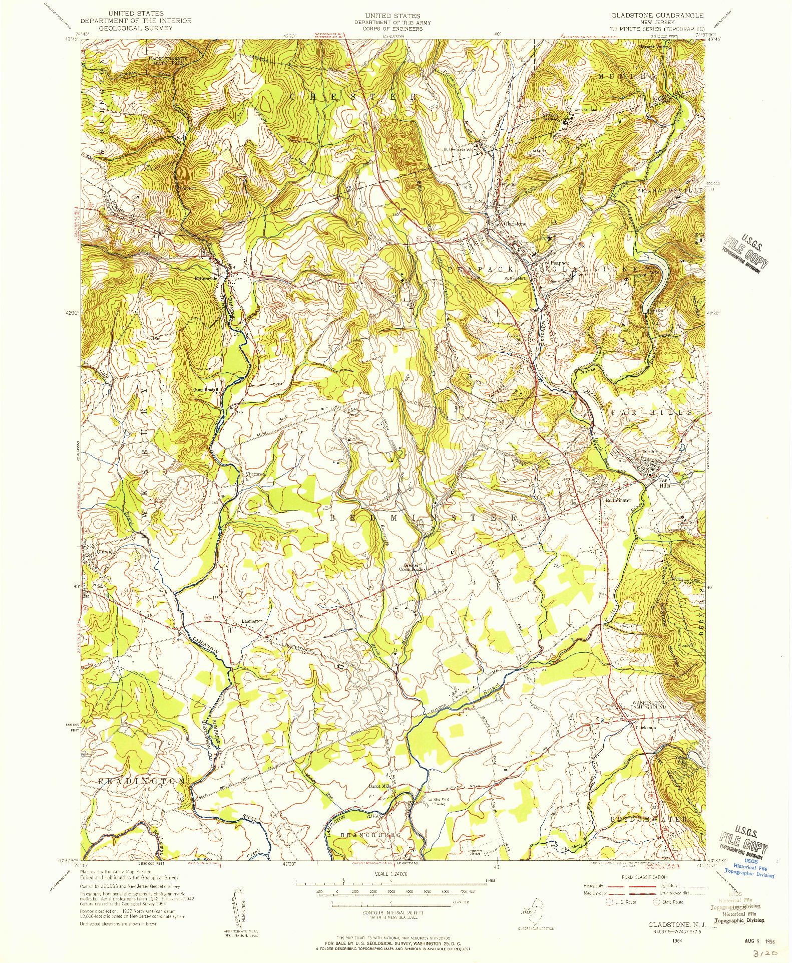 USGS 1:24000-SCALE QUADRANGLE FOR GLADSTONE, NJ 1954