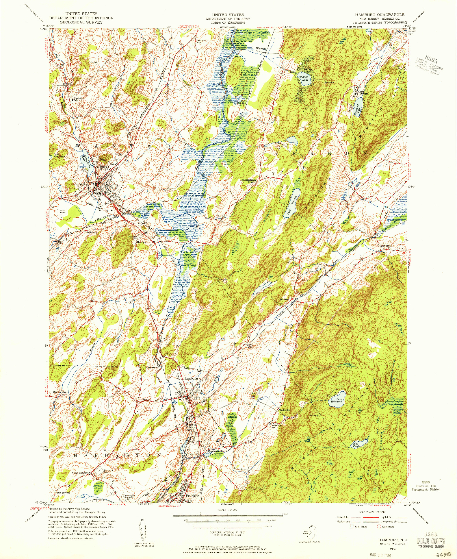 USGS 1:24000-SCALE QUADRANGLE FOR HAMBURG, NJ 1954