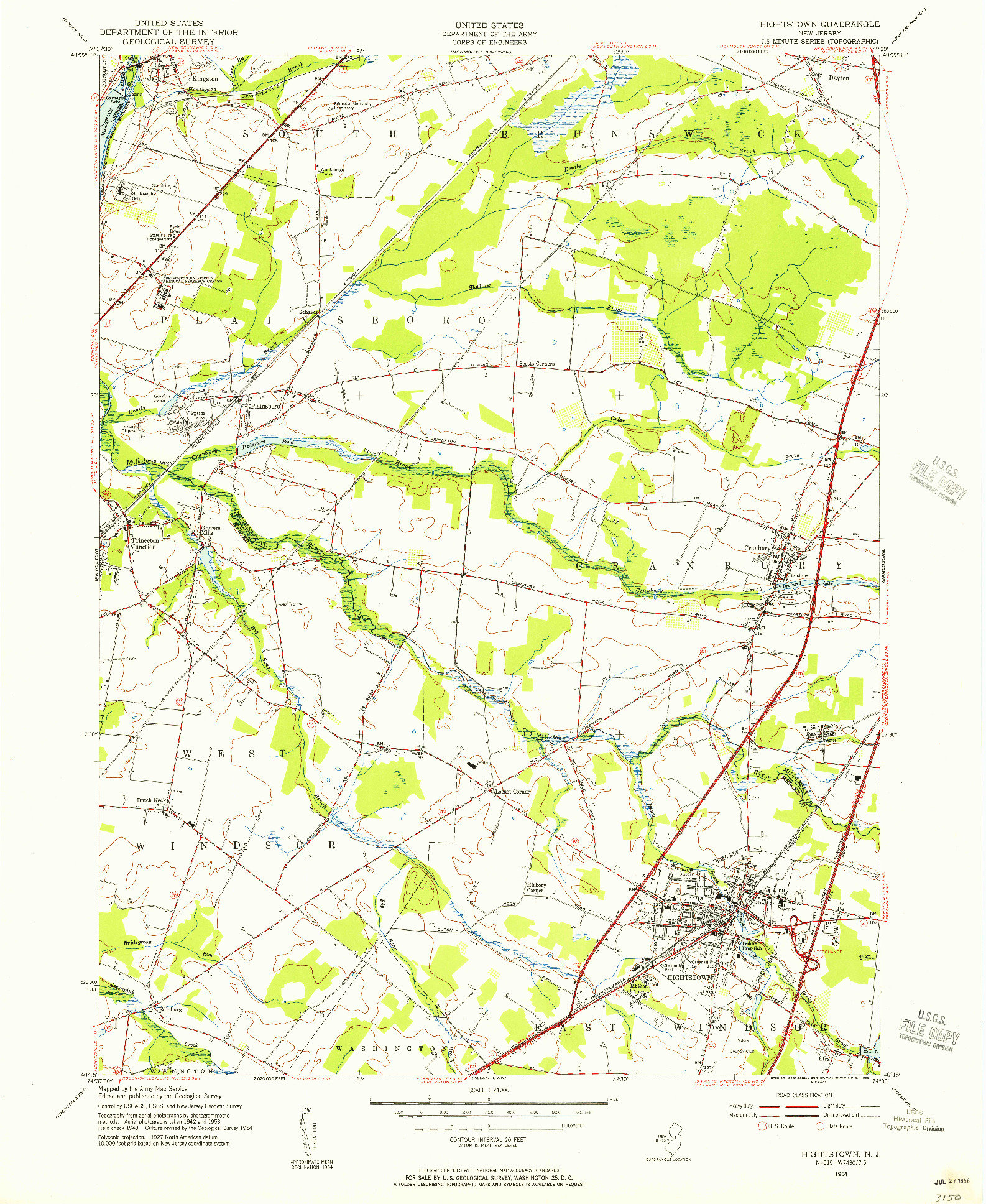 USGS 1:24000-SCALE QUADRANGLE FOR HIGHTSTOWN, NJ 1954