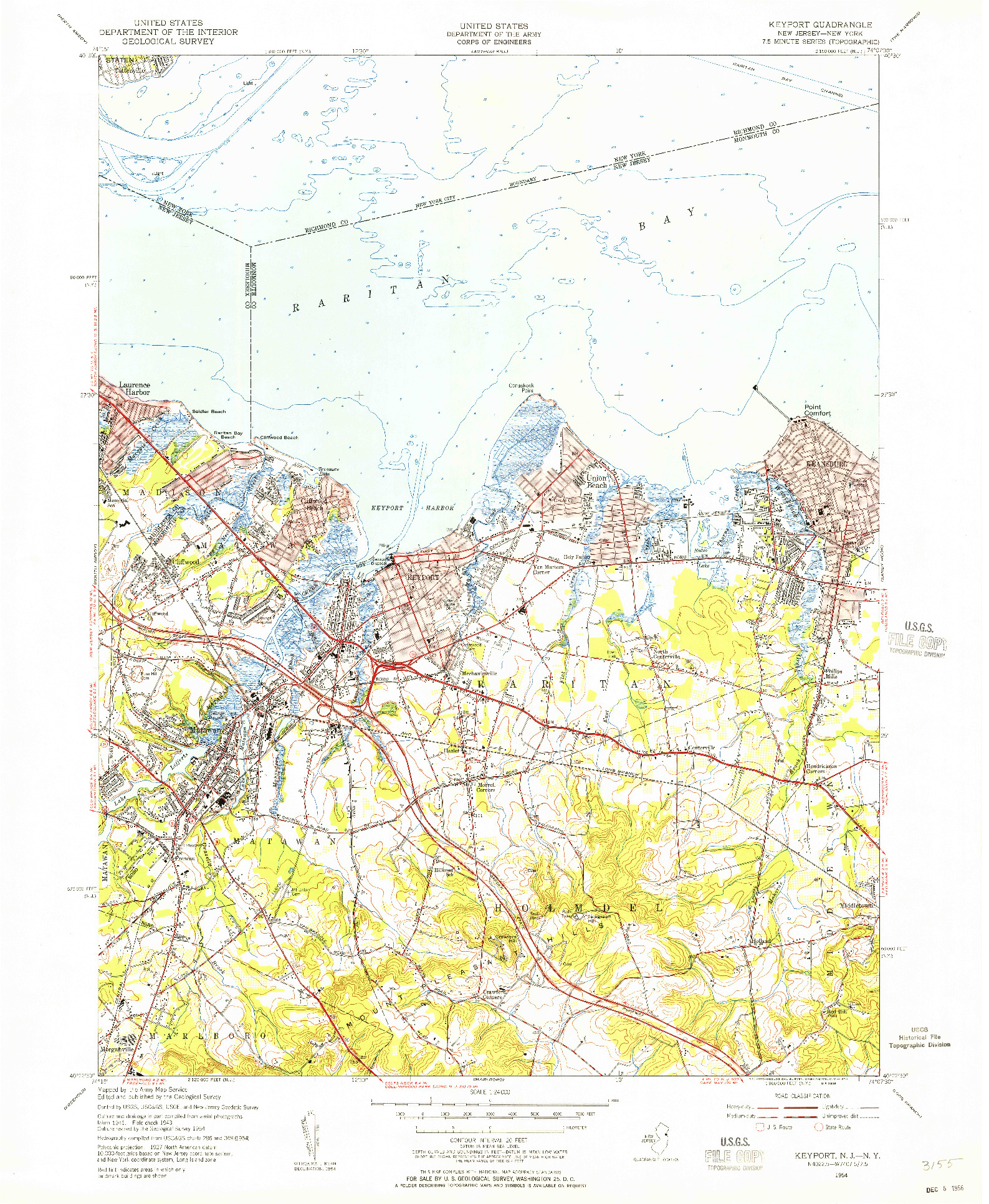 USGS 1:24000-SCALE QUADRANGLE FOR KEYPORT, NJ 1954