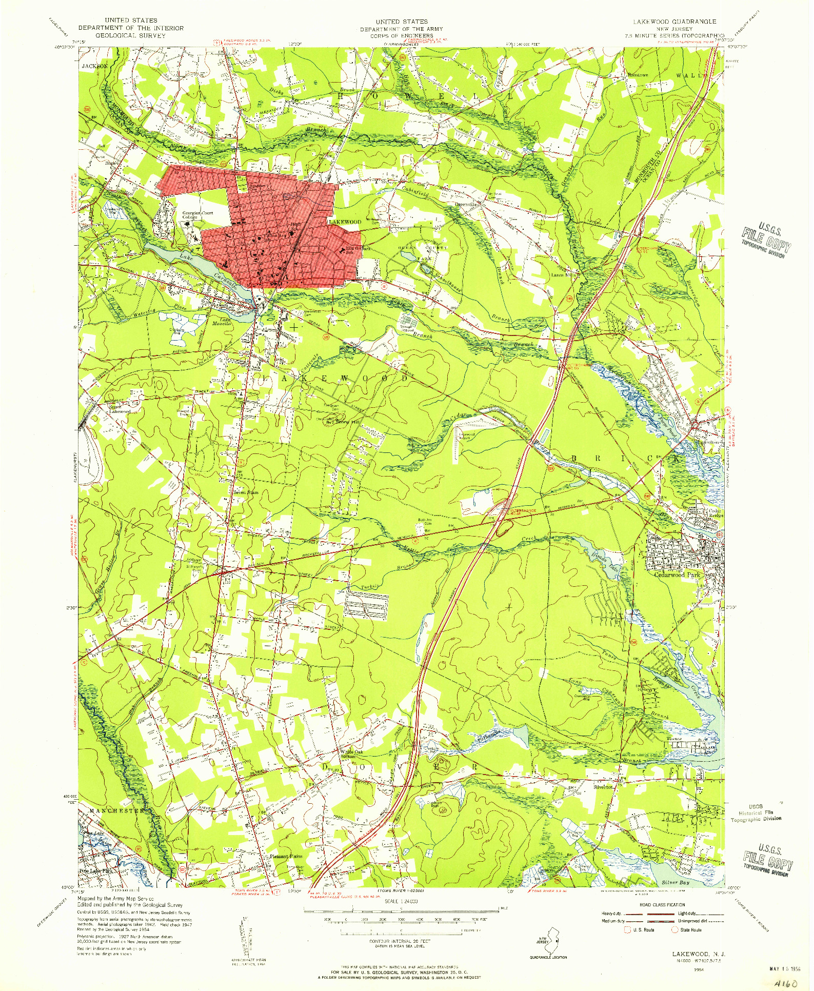 USGS 1:24000-SCALE QUADRANGLE FOR LAKEWOOD, NJ 1954