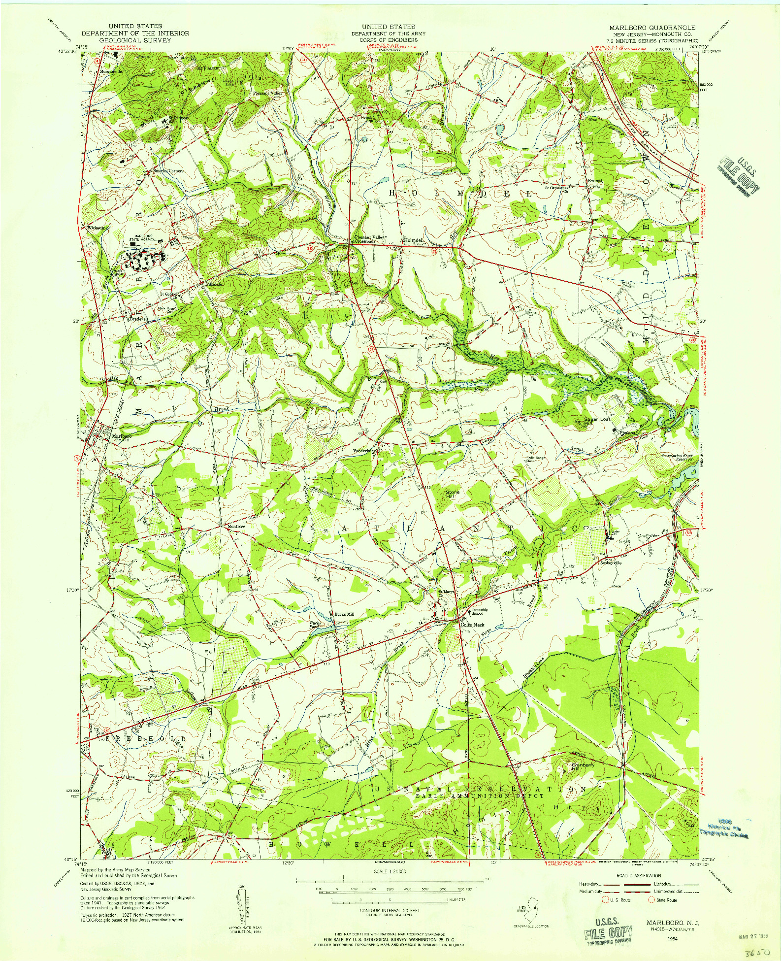 USGS 1:24000-SCALE QUADRANGLE FOR MARLBORO, NJ 1954