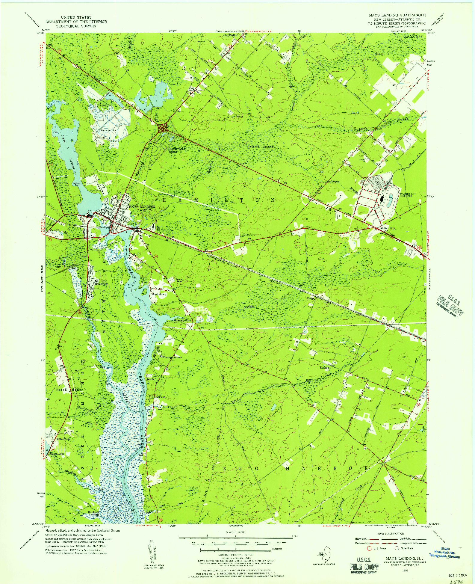 USGS 1:24000-SCALE QUADRANGLE FOR MAYS LANDING, NJ 1955