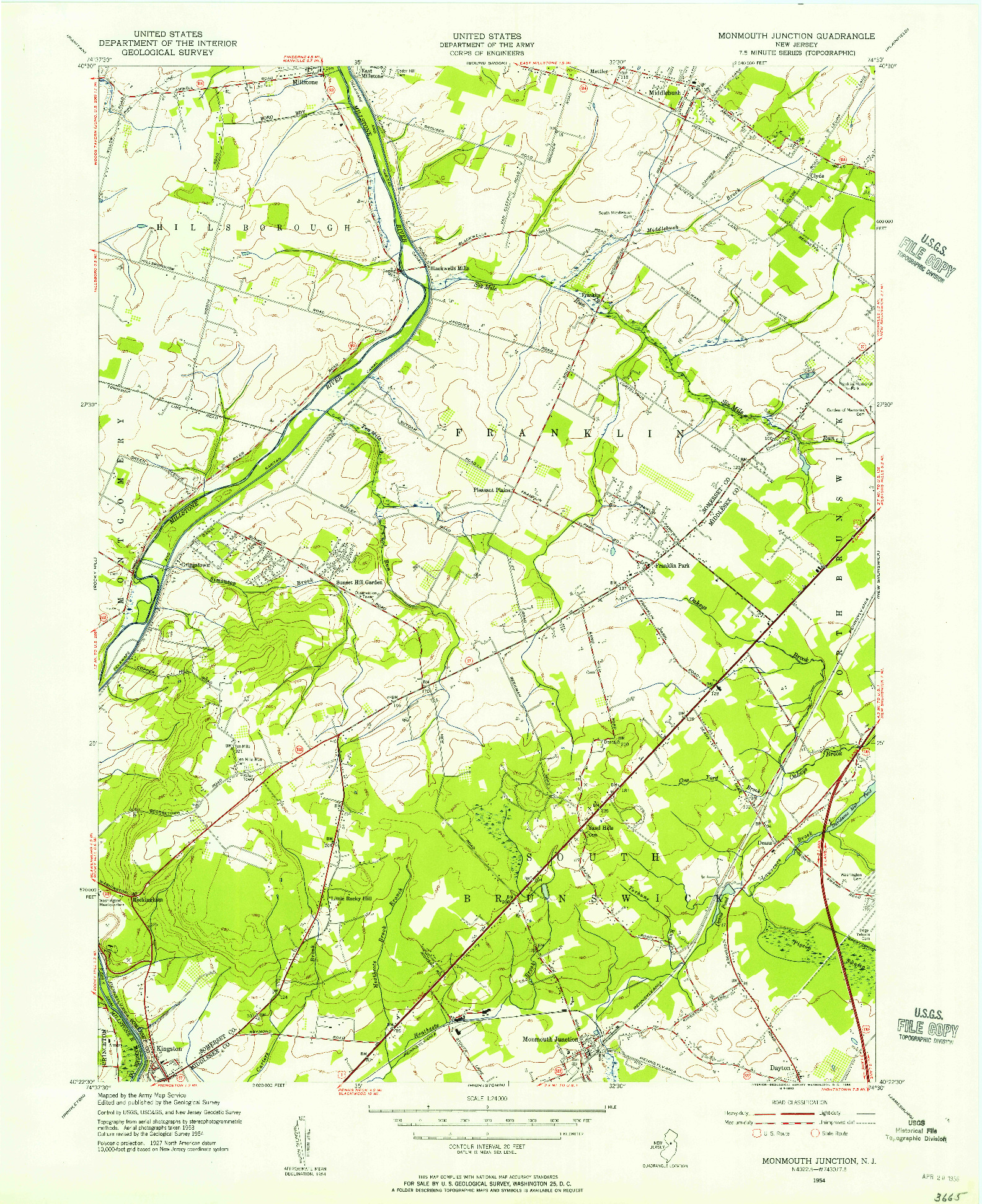 USGS 1:24000-SCALE QUADRANGLE FOR MONMOUTH JUNCTION, NJ 1954