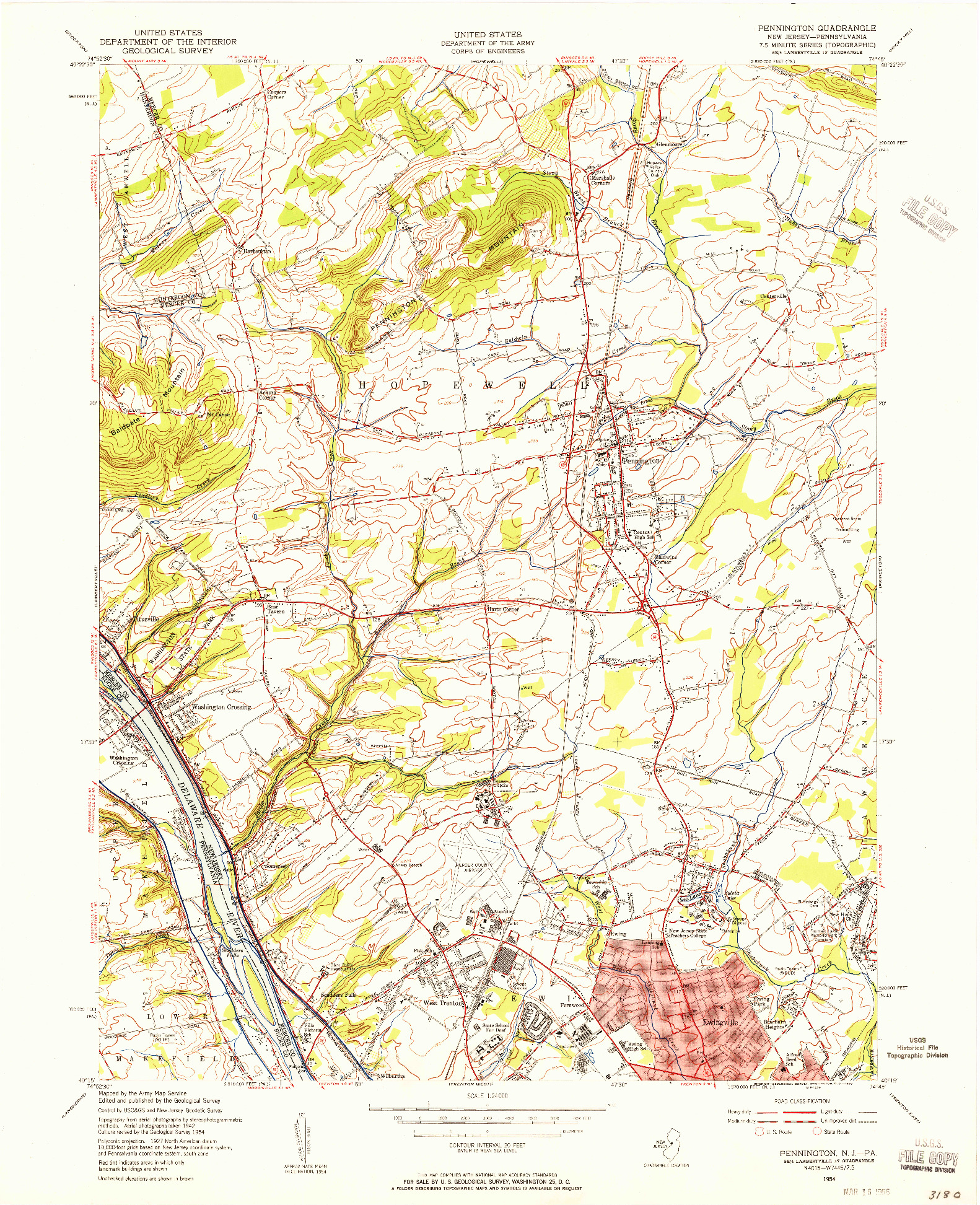USGS 1:24000-SCALE QUADRANGLE FOR PENNINGTON, NJ 1954