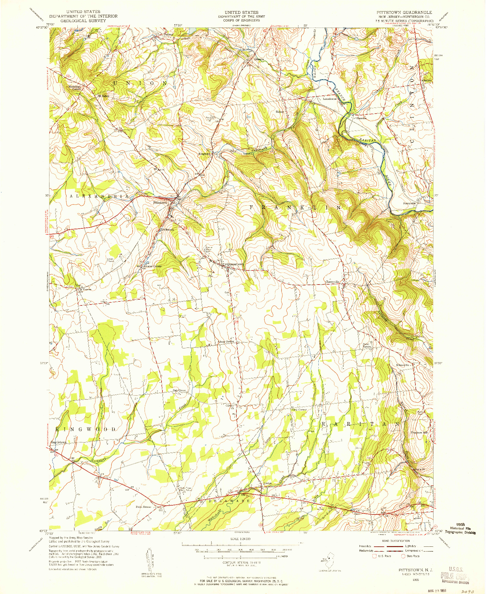 USGS 1:24000-SCALE QUADRANGLE FOR PITTSTOWN, NJ 1955