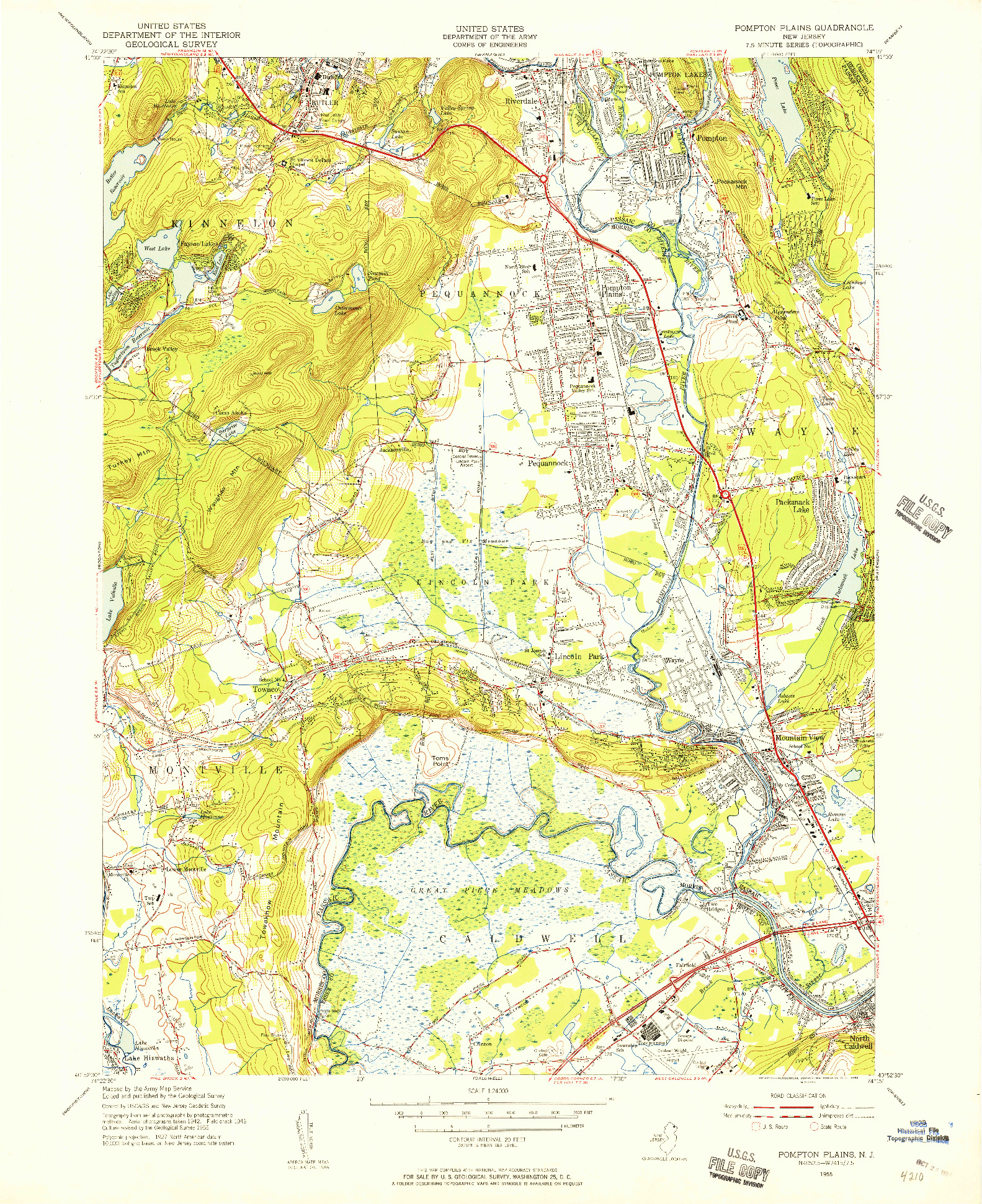 USGS 1:24000-SCALE QUADRANGLE FOR POMPTON PLAINS, NJ 1955