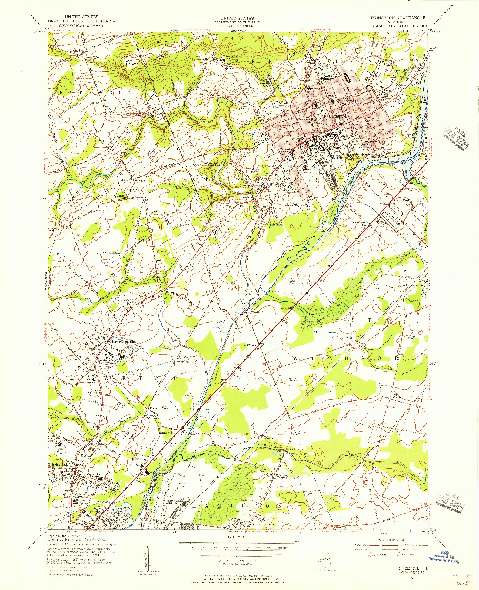 USGS 1:24000-SCALE QUADRANGLE FOR PRINCETON, NJ 1954