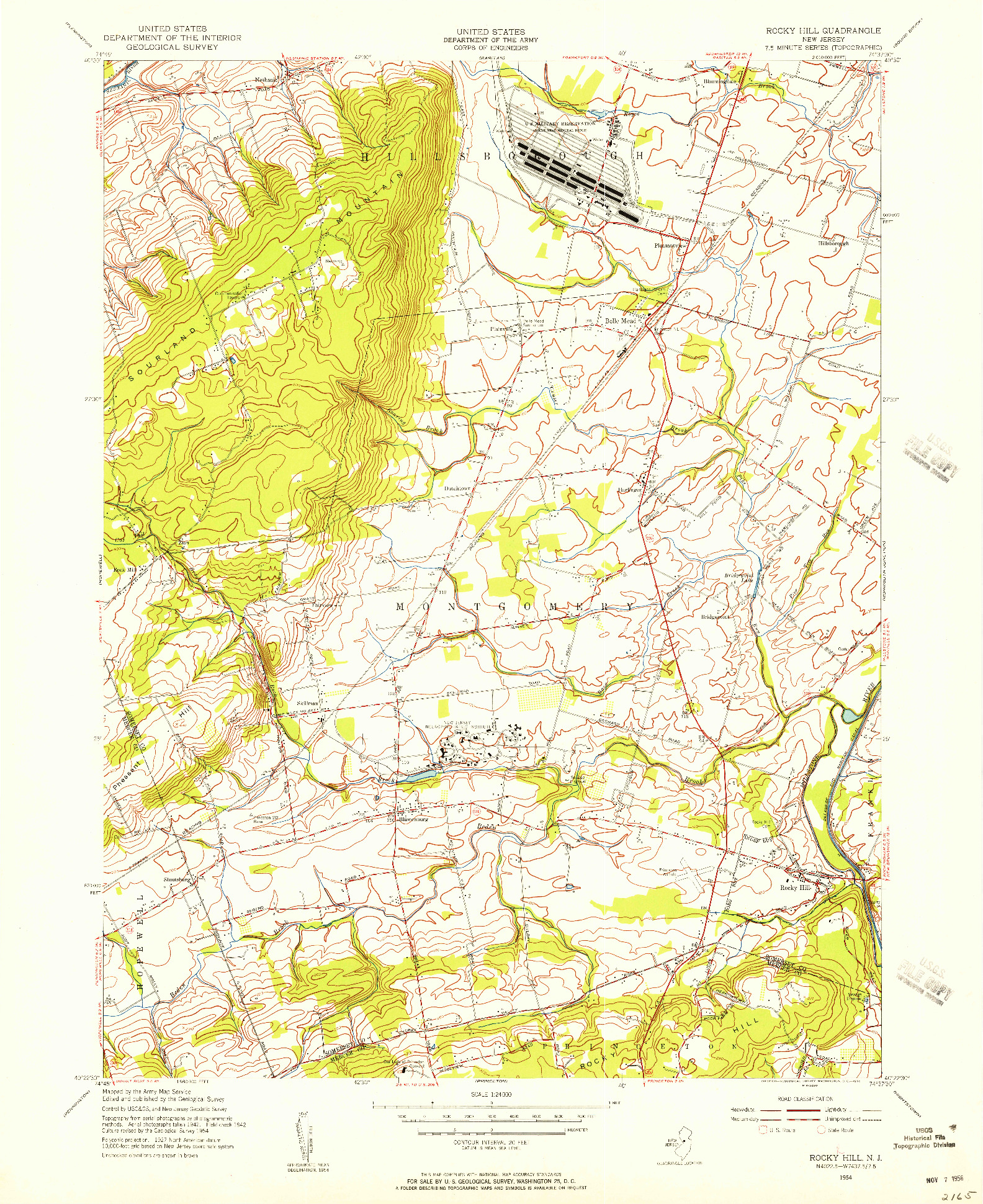 USGS 1:24000-SCALE QUADRANGLE FOR ROCKY HILL, NJ 1954