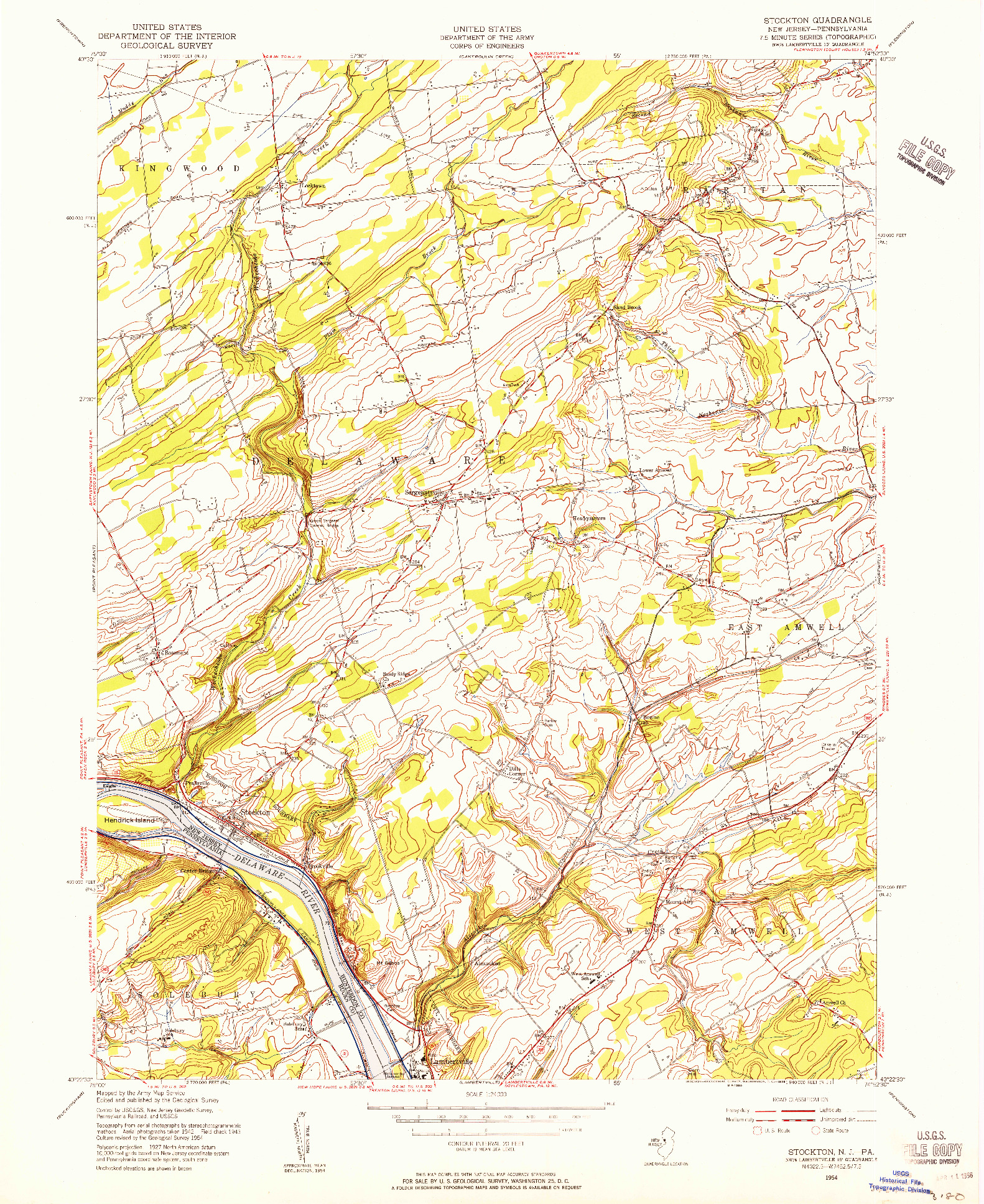 USGS 1:24000-SCALE QUADRANGLE FOR STOCKTON, NJ 1954