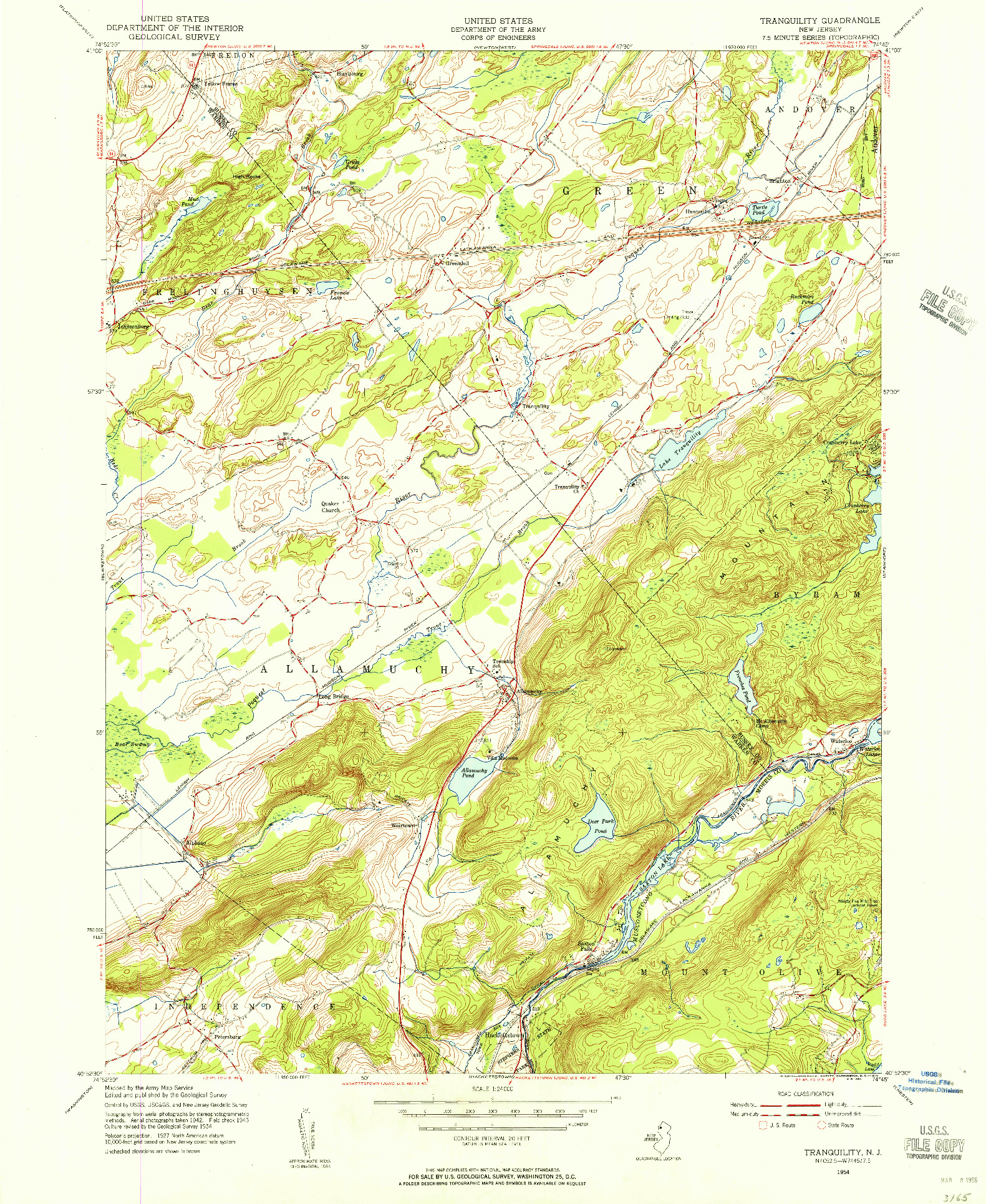 USGS 1:24000-SCALE QUADRANGLE FOR TRANQUILITY, NJ 1954