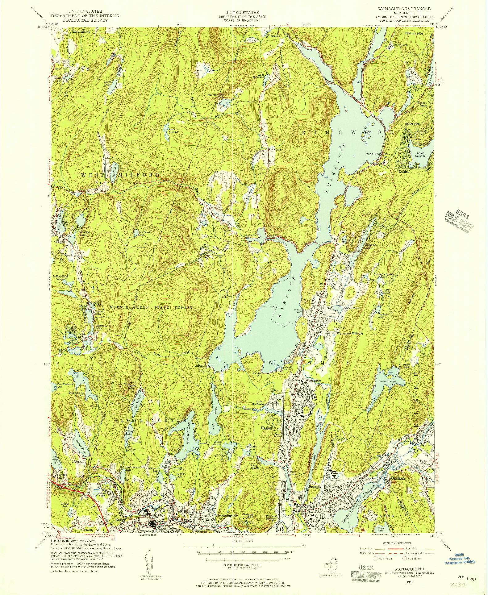 USGS 1:24000-SCALE QUADRANGLE FOR WANAQUE, NJ 1954