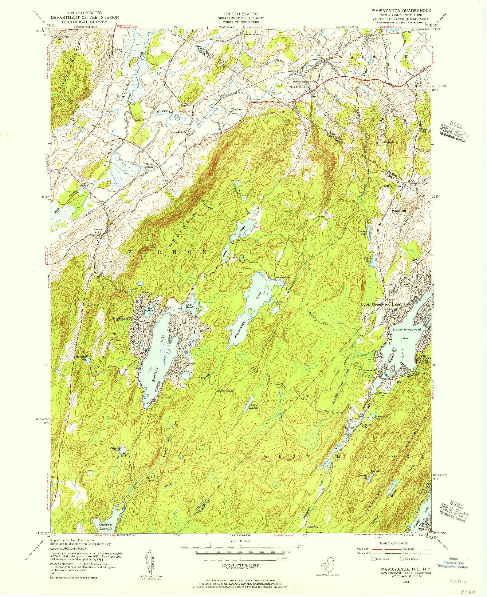 USGS 1:24000-SCALE QUADRANGLE FOR WAWAYANDA, NJ 1954