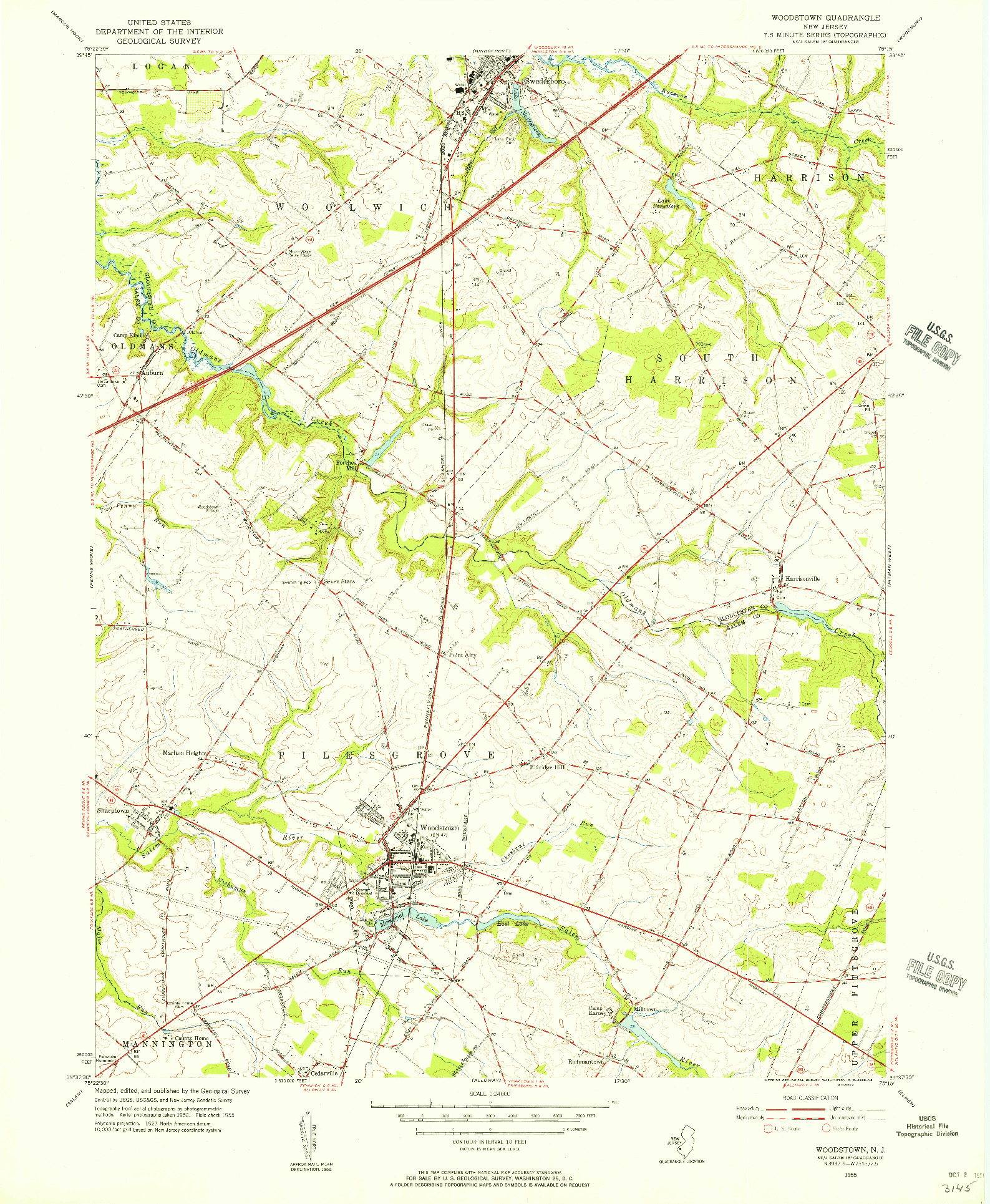 USGS 1:24000-SCALE QUADRANGLE FOR WOODSTOWN, NJ 1955