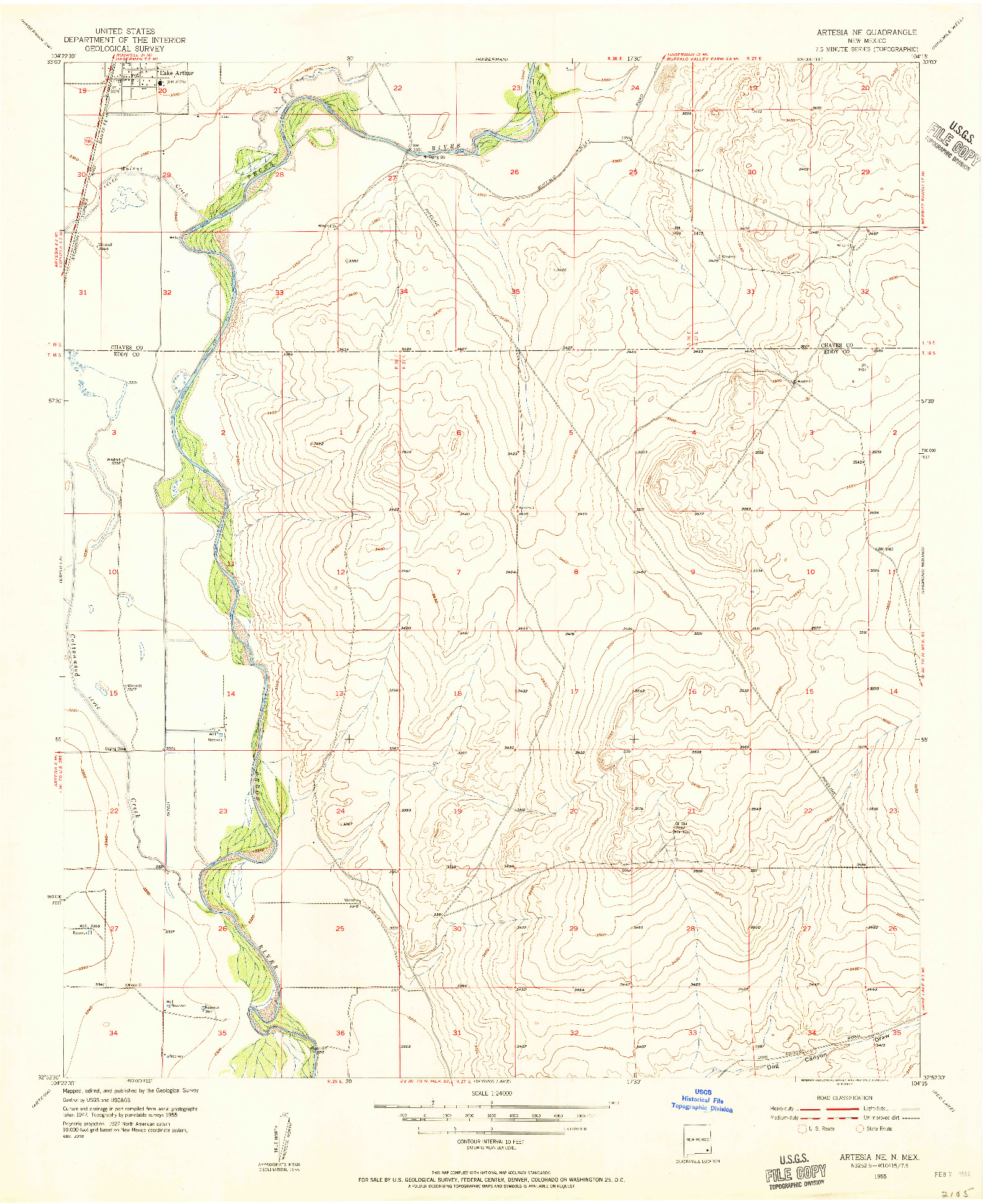 USGS 1:24000-SCALE QUADRANGLE FOR ARTESIA NE, NM 1955