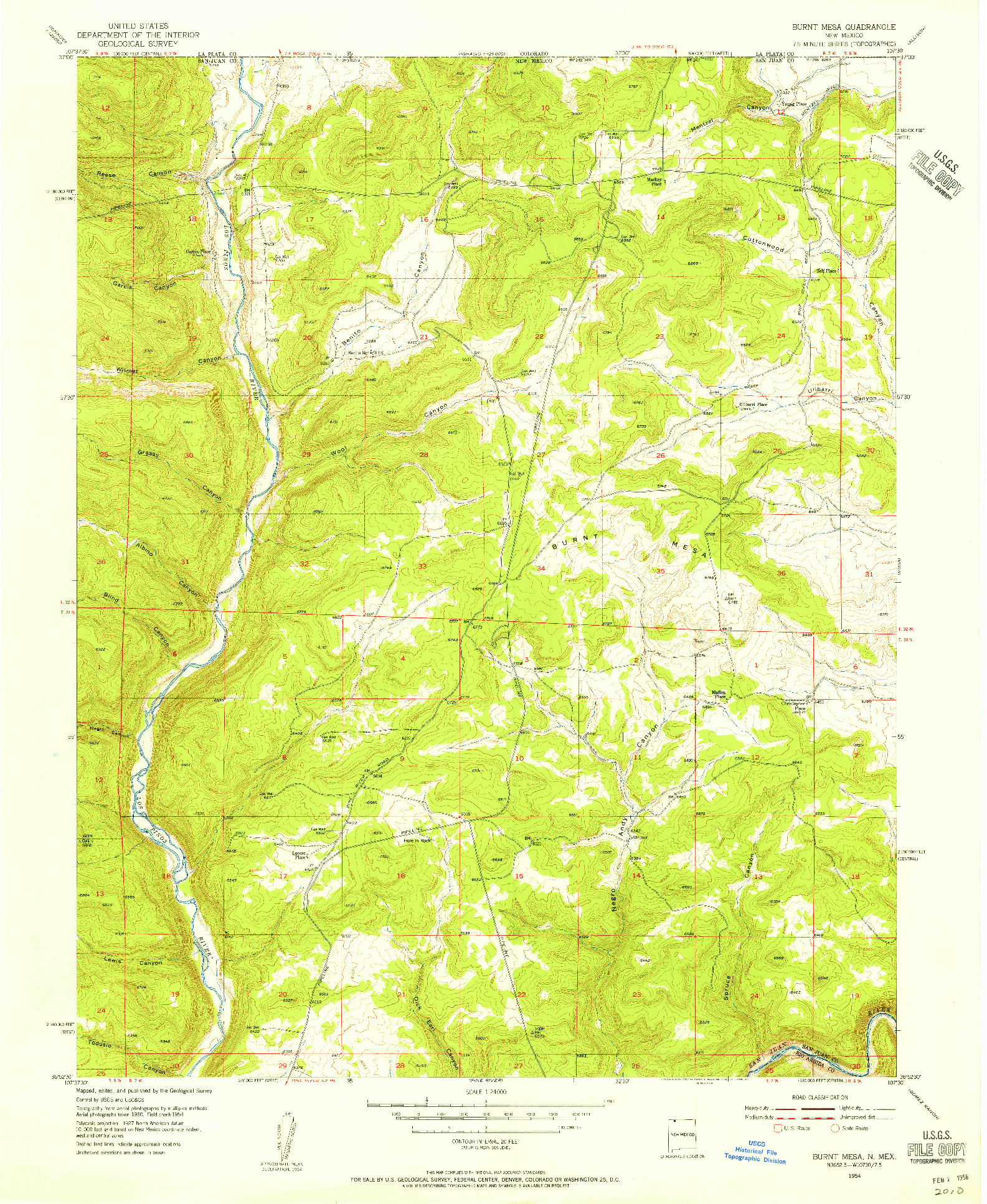 USGS 1:24000-SCALE QUADRANGLE FOR BURNT MESA, NM 1954