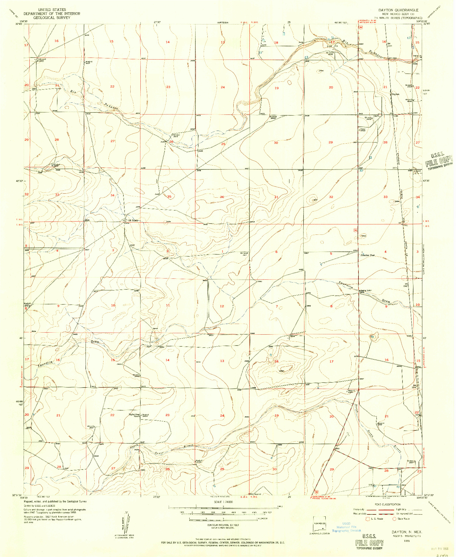 USGS 1:24000-SCALE QUADRANGLE FOR DAYTON, NM 1955