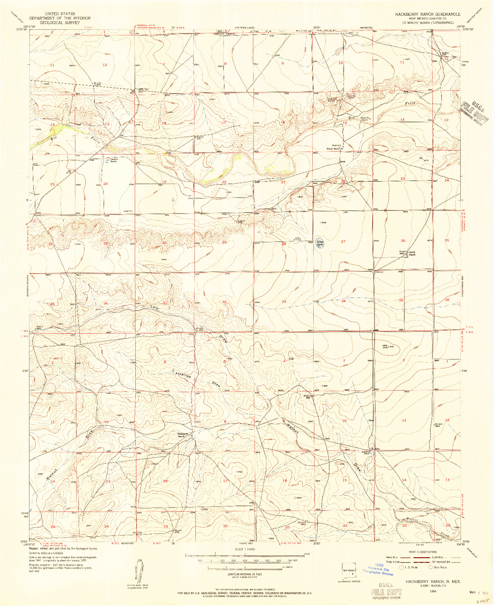 USGS 1:24000-SCALE QUADRANGLE FOR HACKBERRY RANCH, NM 1955