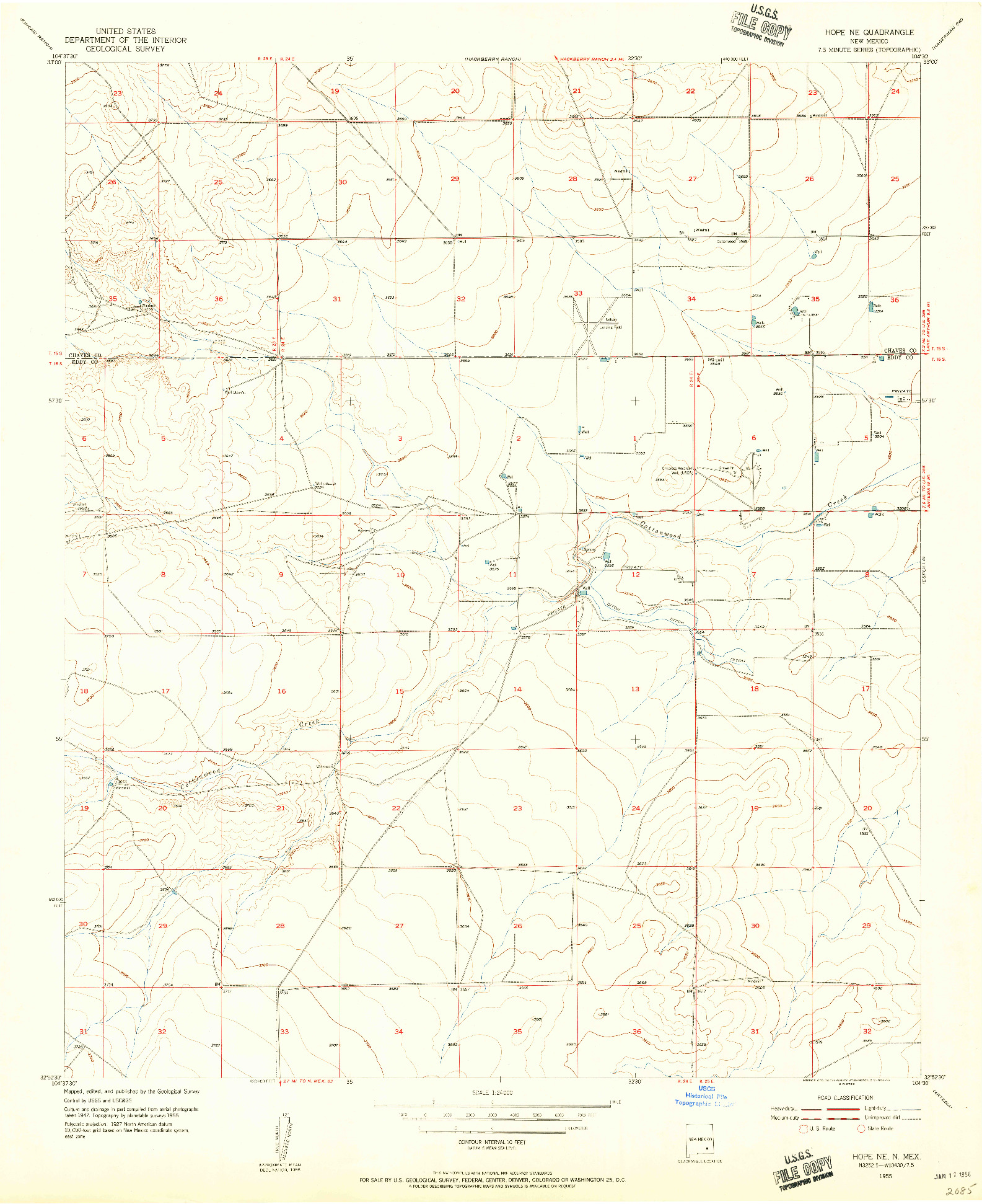 USGS 1:24000-SCALE QUADRANGLE FOR HOPE NE, NM 1955