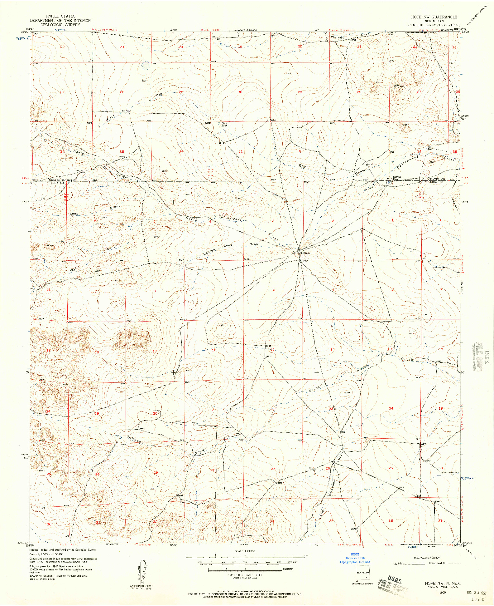 USGS 1:24000-SCALE QUADRANGLE FOR HOPE NW, NM 1955