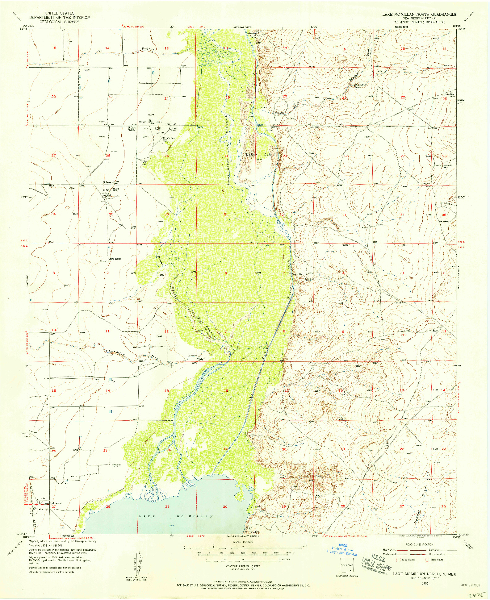USGS 1:24000-SCALE QUADRANGLE FOR LAKE MC MILLAN NORTH, NM 1955