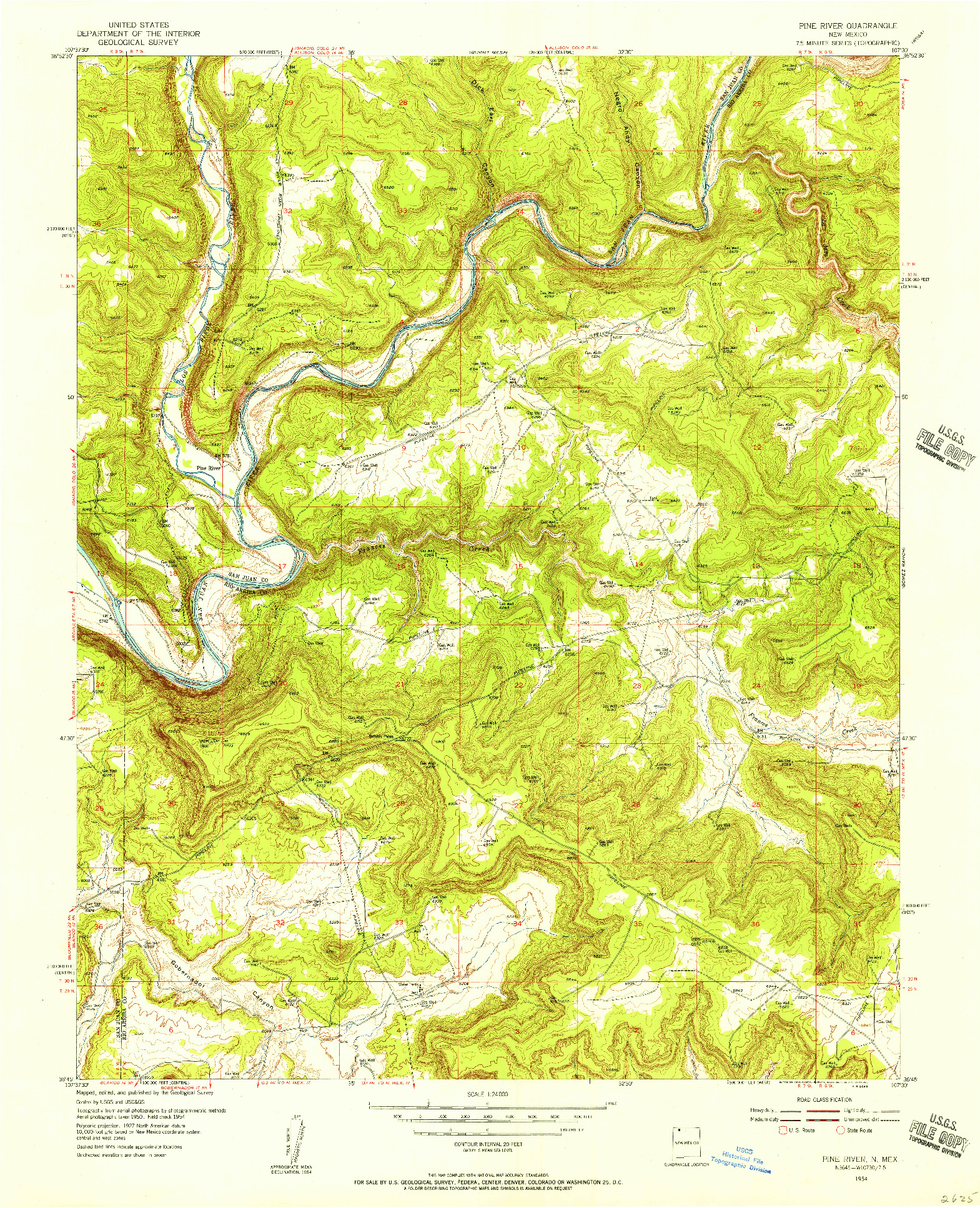 USGS 1:24000-SCALE QUADRANGLE FOR PINE RIVER, NM 1954
