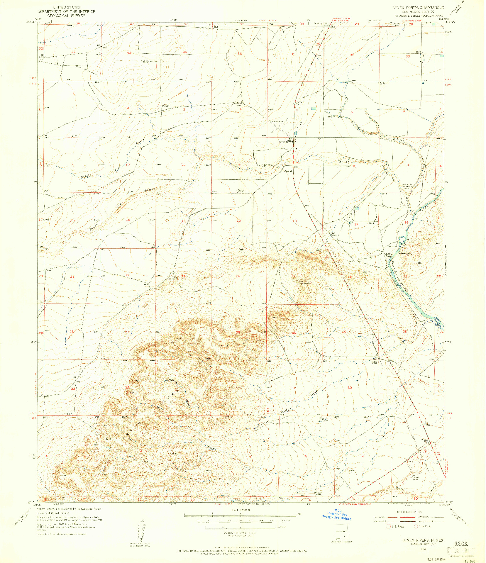 USGS 1:24000-SCALE QUADRANGLE FOR SEVEN RIVERS, NM 1954