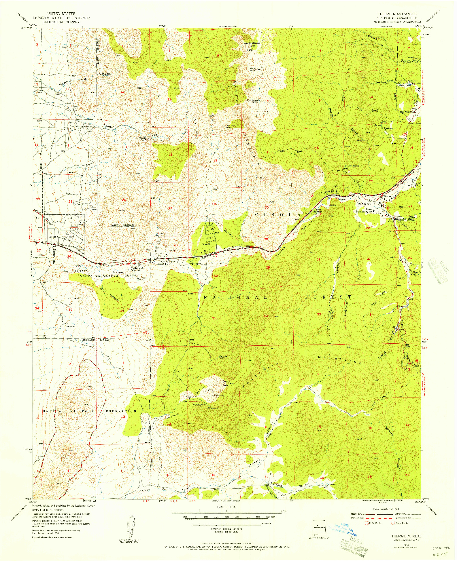 USGS 1:24000-SCALE QUADRANGLE FOR TIJERAS, NM 1954