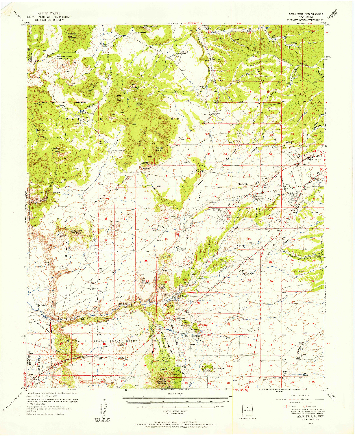 USGS 1:62500-SCALE QUADRANGLE FOR AGUA FRIA, NM 1953