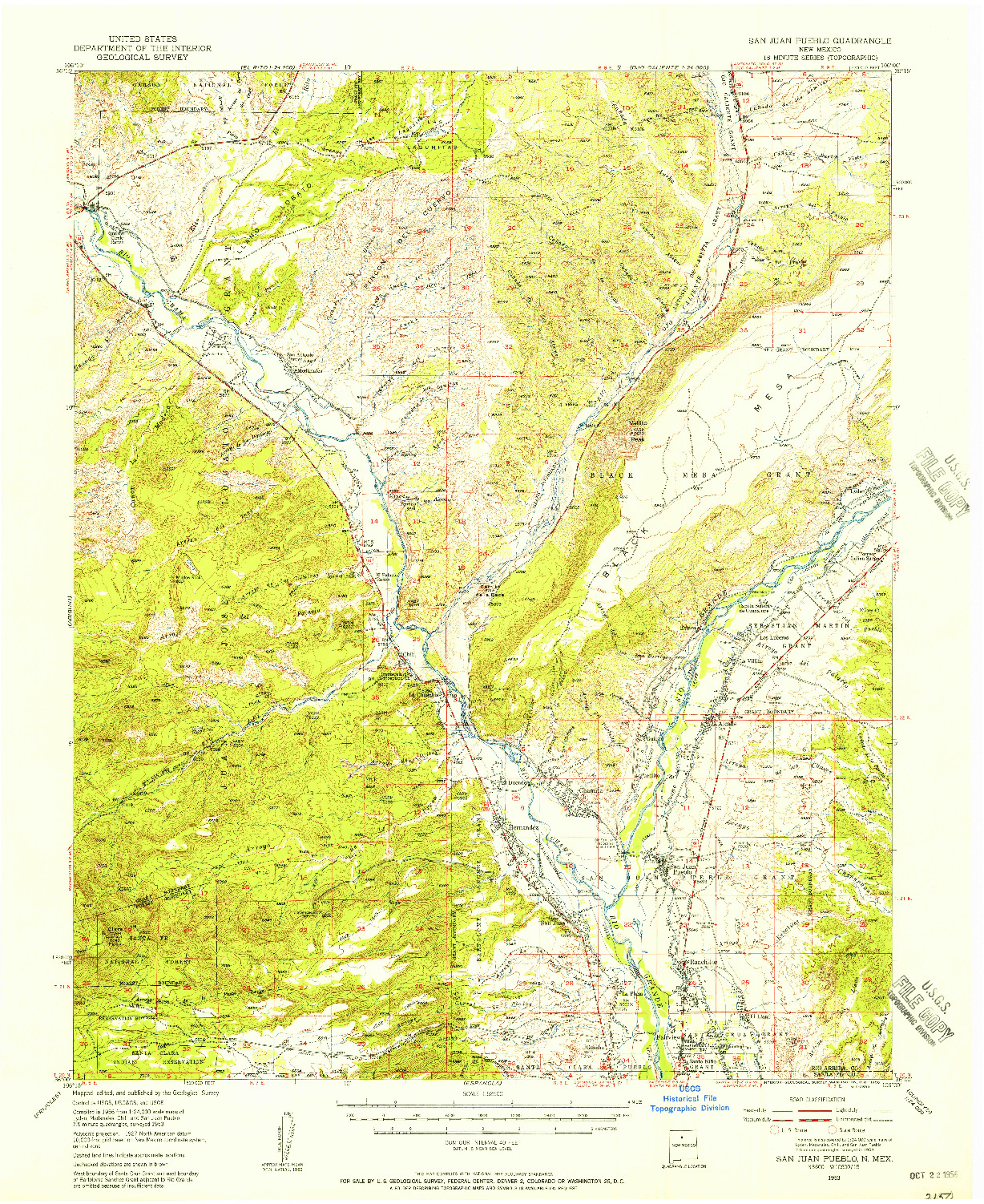 USGS 1:62500-SCALE QUADRANGLE FOR SAN JUAN PUEBLO, NM 1953