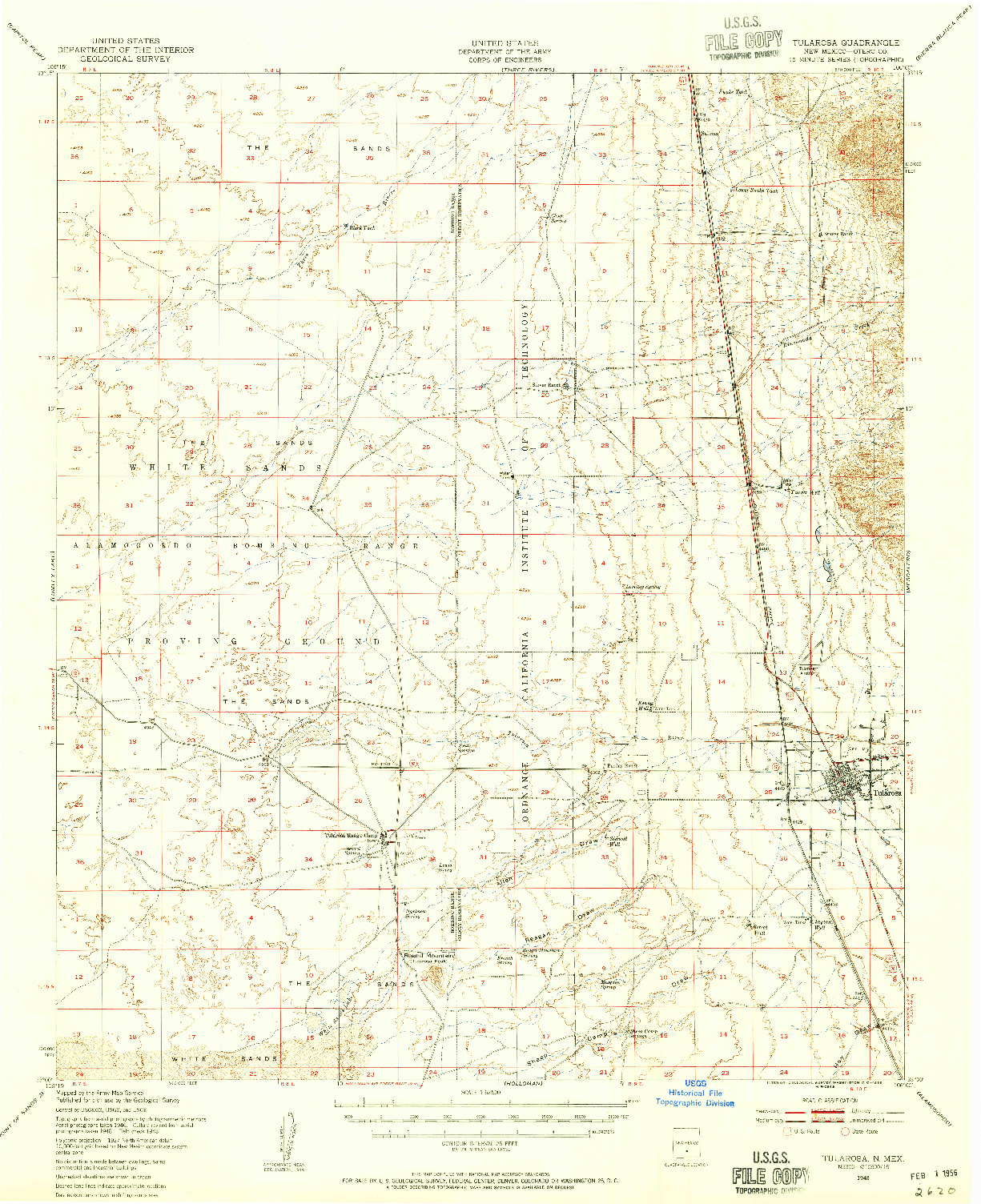 USGS 1:62500-SCALE QUADRANGLE FOR TULAROSA, NM 1948