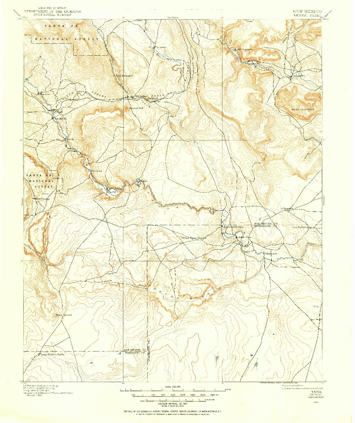 USGS 1:125000-SCALE QUADRANGLE FOR BERNAL, NM 1890
