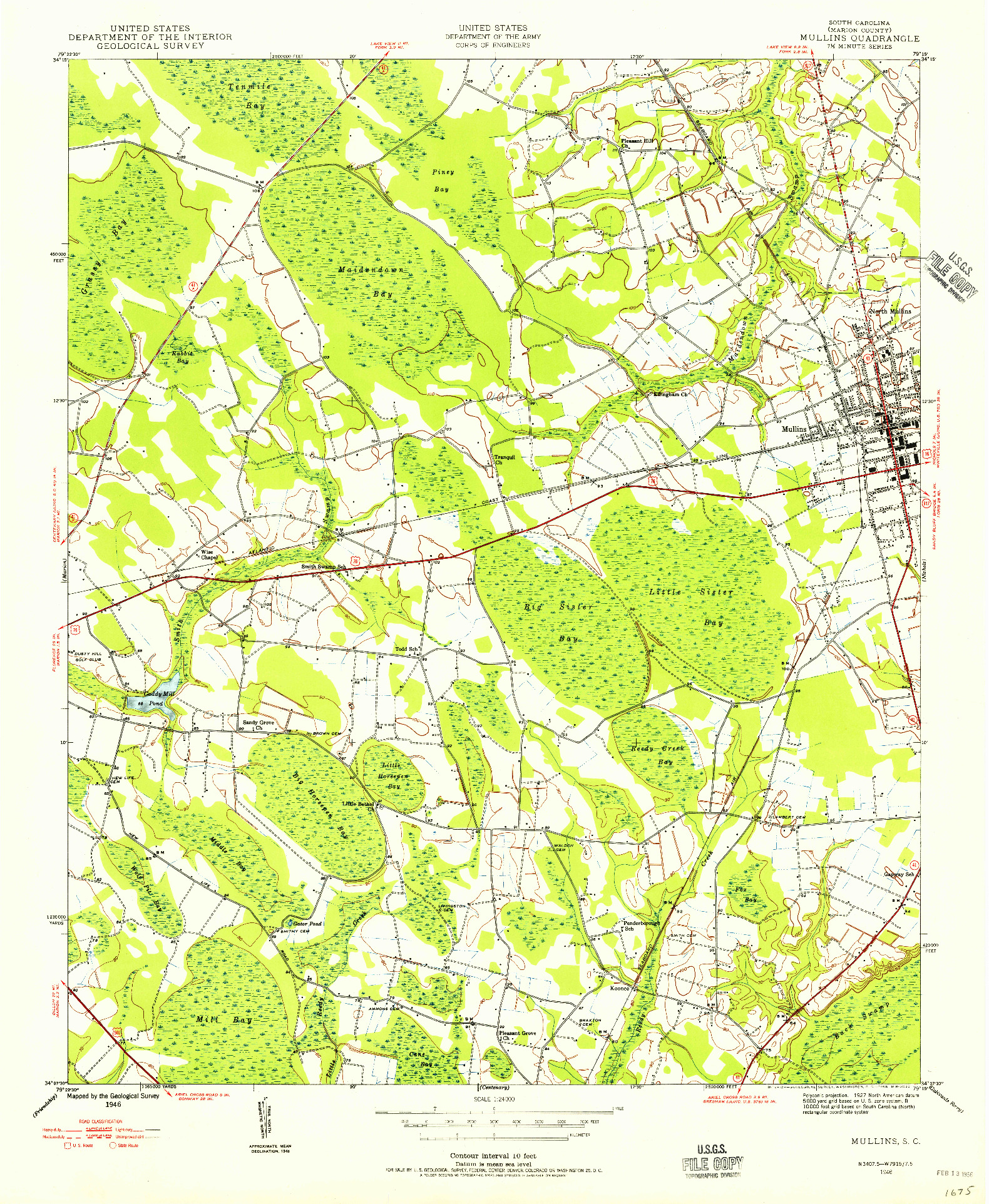 USGS 1:24000-SCALE QUADRANGLE FOR MULLINS, SC 1946