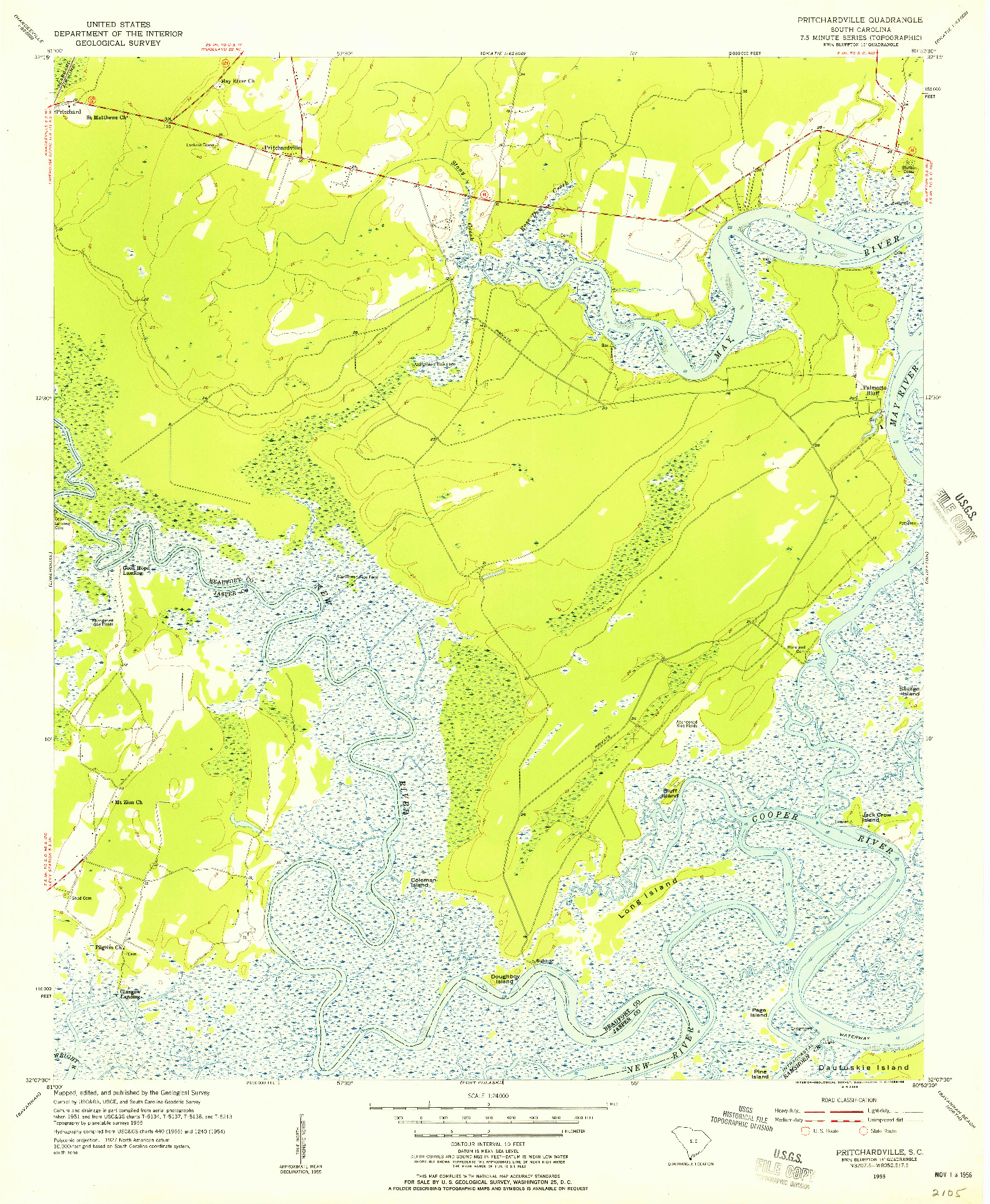 USGS 1:24000-SCALE QUADRANGLE FOR PRITCHARDVILLE, SC 1955