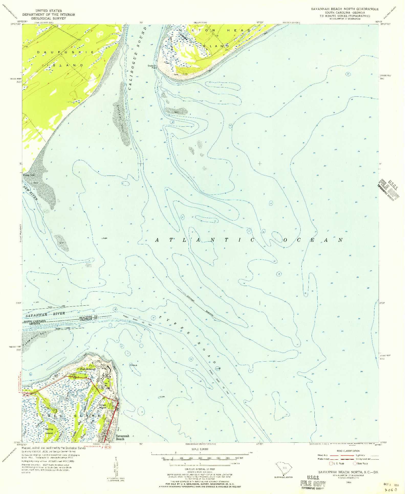 USGS 1:24000-SCALE QUADRANGLE FOR SAVANNAH BEACH NORTH, SC 1955