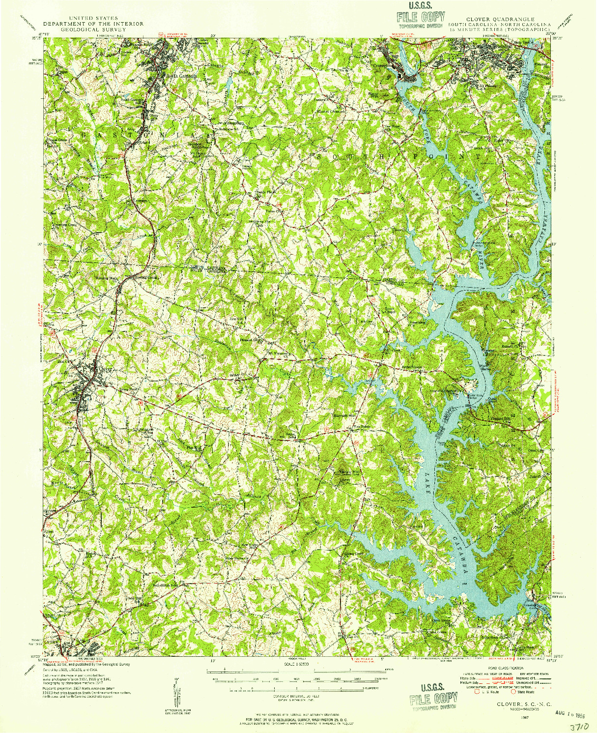 USGS 1:62500-SCALE QUADRANGLE FOR CLOVER, SC 1947