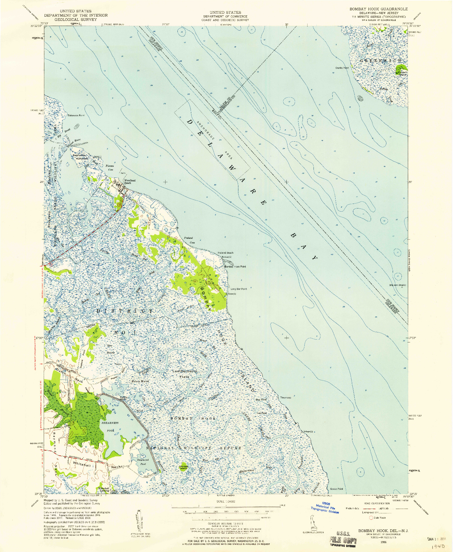 USGS 1:24000-SCALE QUADRANGLE FOR BOMBAY HOOK, DE 1956