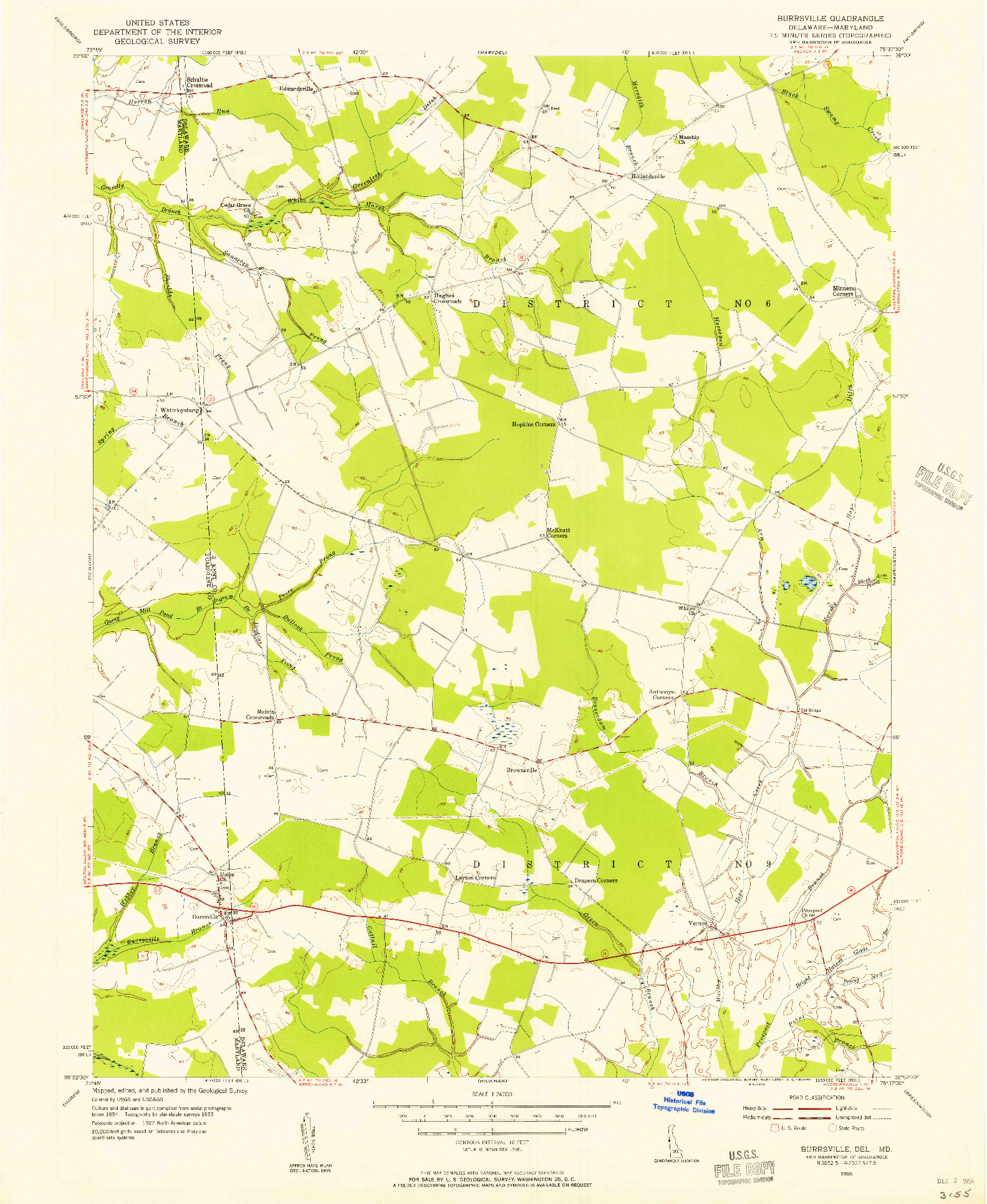 USGS 1:24000-SCALE QUADRANGLE FOR BURRSVILLE, DE 1955