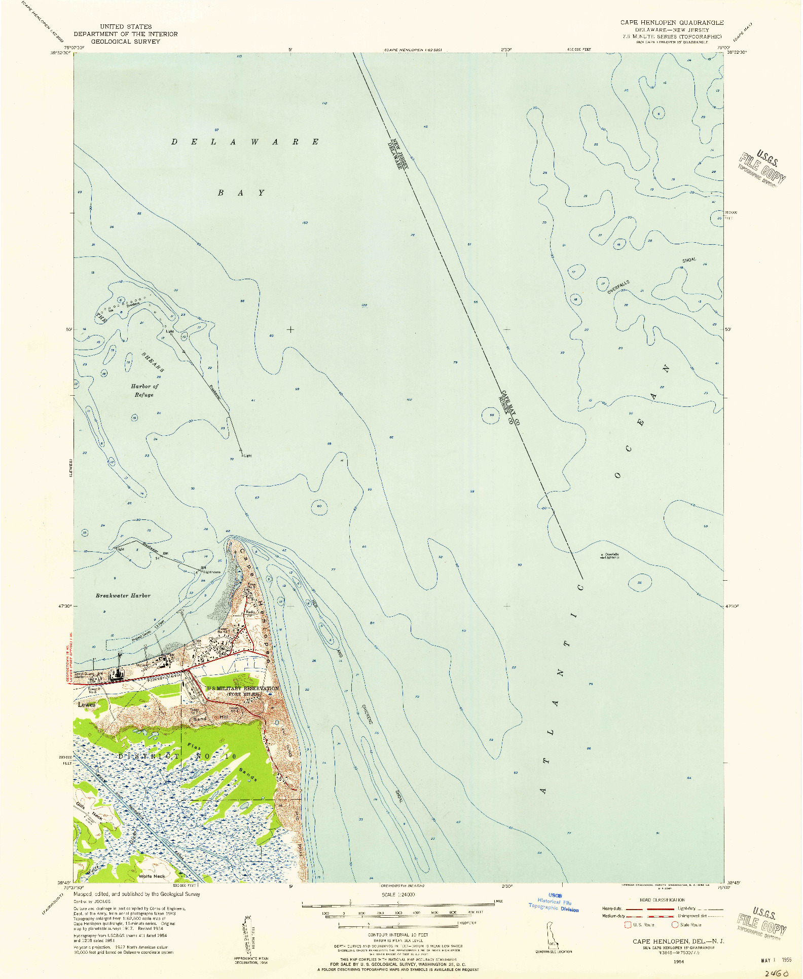USGS 1:24000-SCALE QUADRANGLE FOR CAPE HENLOPEN, DE 1954