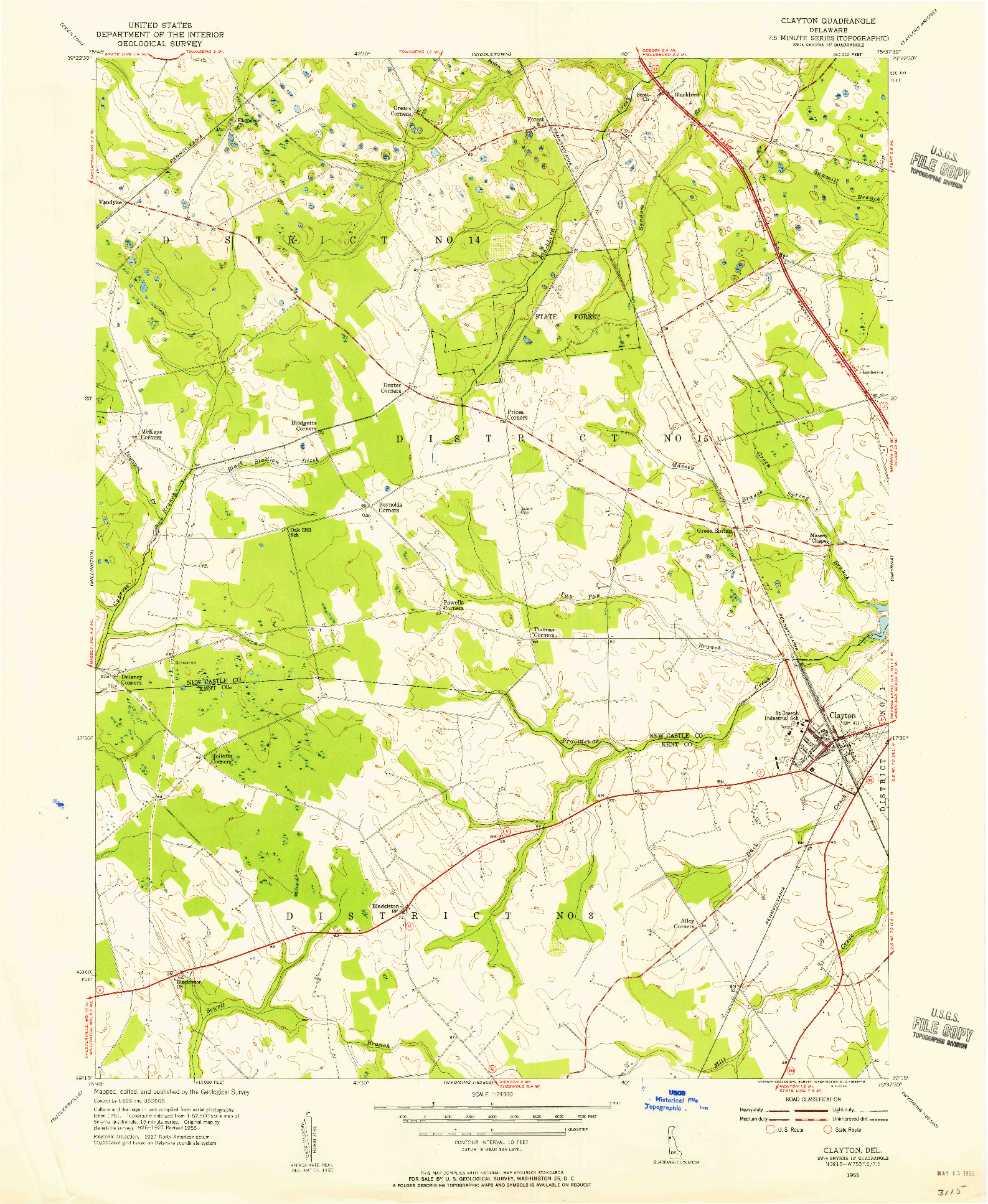 USGS 1:24000-SCALE QUADRANGLE FOR CLAYTON, DE 1955