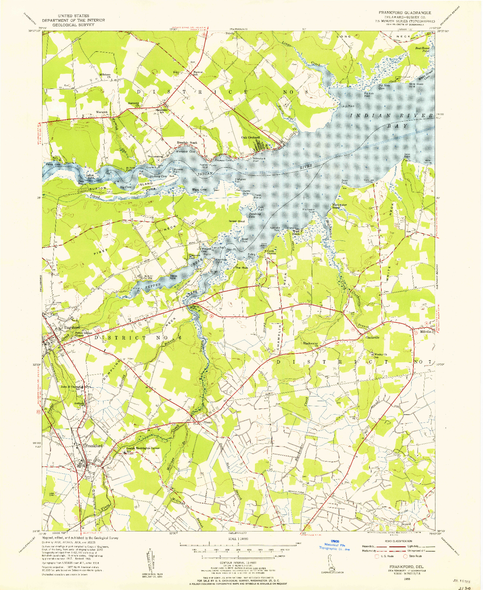 USGS 1:24000-SCALE QUADRANGLE FOR FRANKFORD, DE 1955